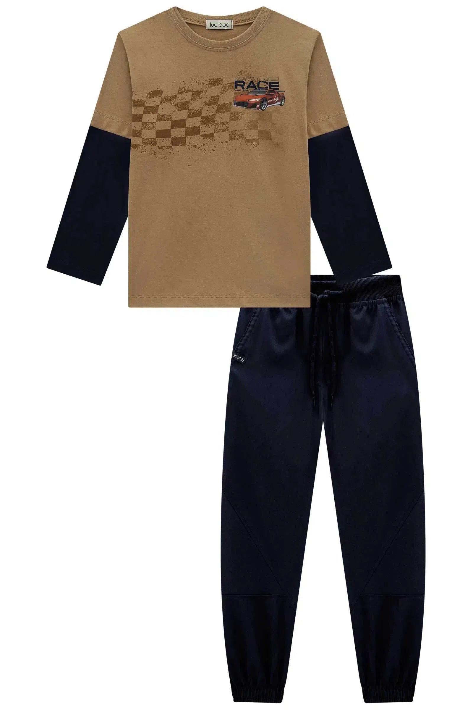 Conjunto de Camiseta em Meia Malha e Calça Jogger em Nylon Ergonomic com Elastano 79992 LucBoo Infantil Menino