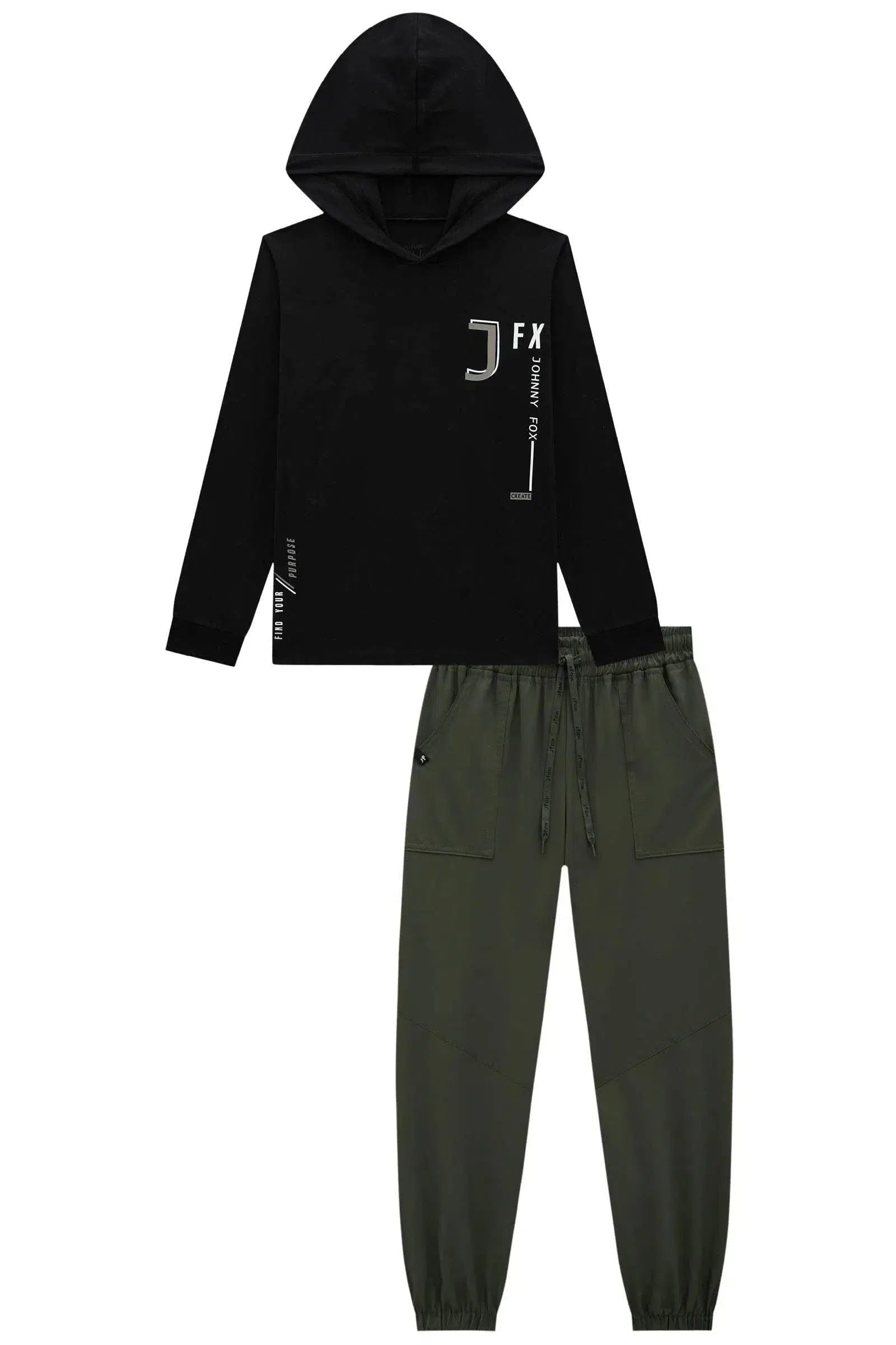 Conjunto de Camiseta em Meia Malha e Calça Jogger em Nylon Ergonômic com Elastano 80771 Johnny Fox Teen Menino