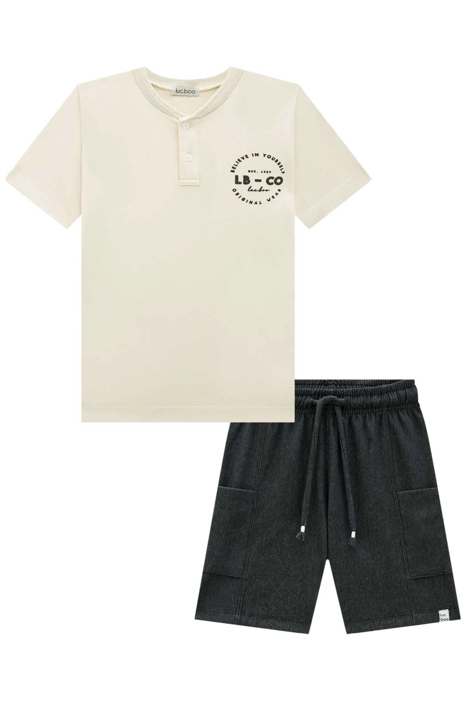 Conjunto de Camiseta em Piquet com Elastano e Bermuda em Cotton Jeans 74702 LucBoo