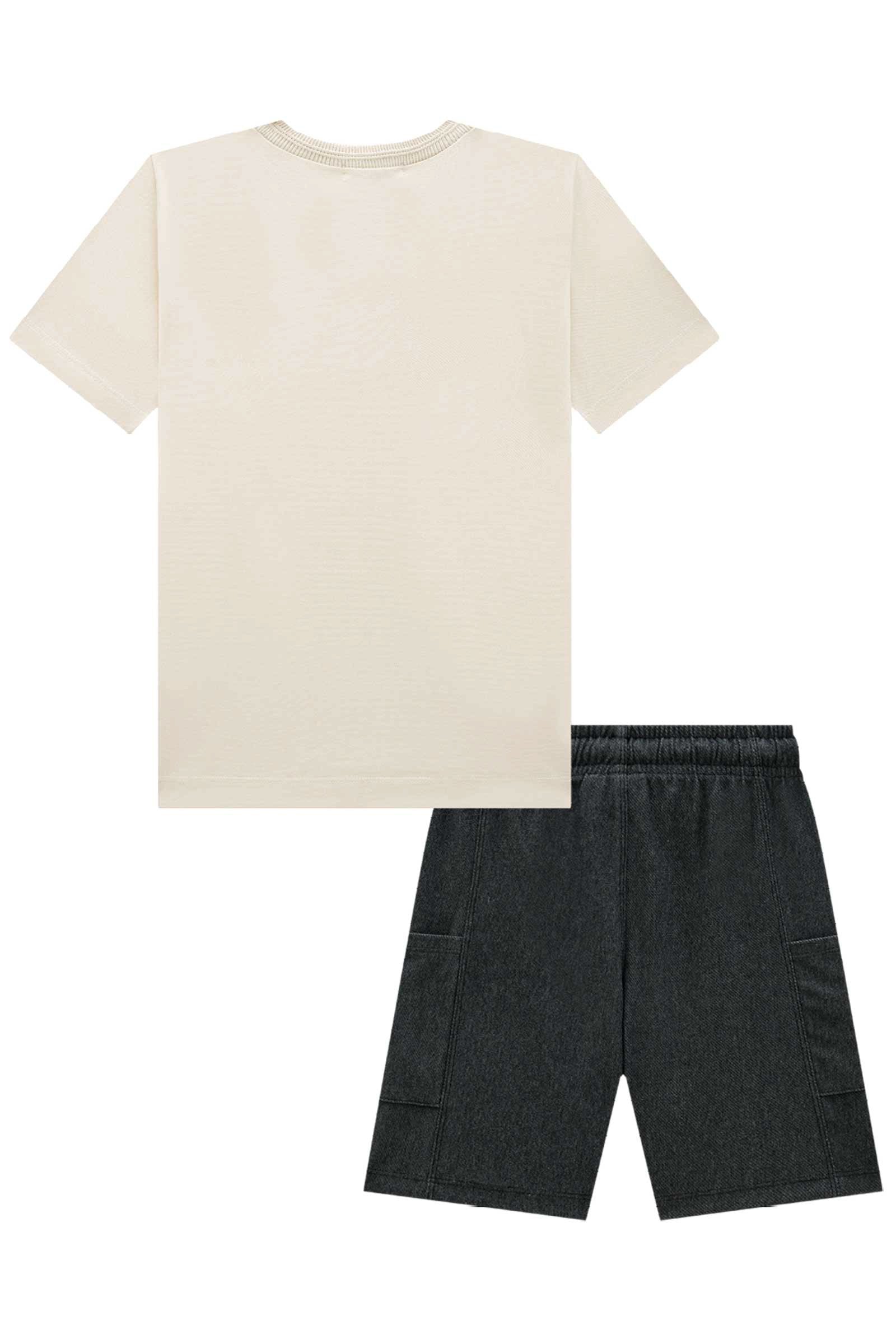 Conjunto de Camiseta em Piquet com Elastano e Bermuda em Cotton Jeans 74702 LucBoo