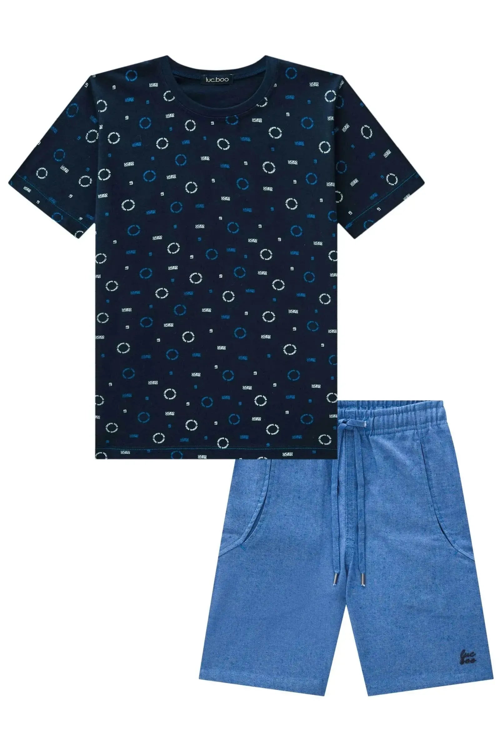 Conjunto de Camsieta em Meia Malha e Bermuda em Tecido Dubai com Elastano 84805 LucBoo Infantil Menino