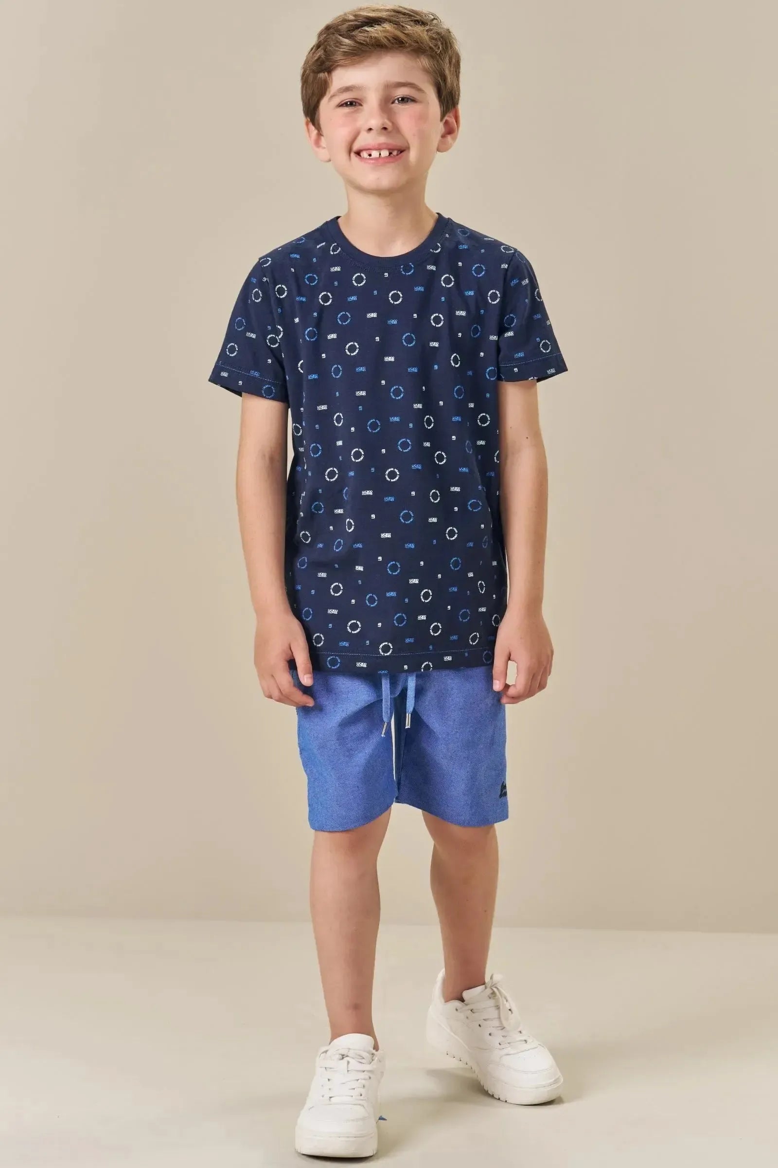 Conjunto de Camsieta em Meia Malha e Bermuda em Tecido Dubai com Elastano 84805 LucBoo Infantil Menino