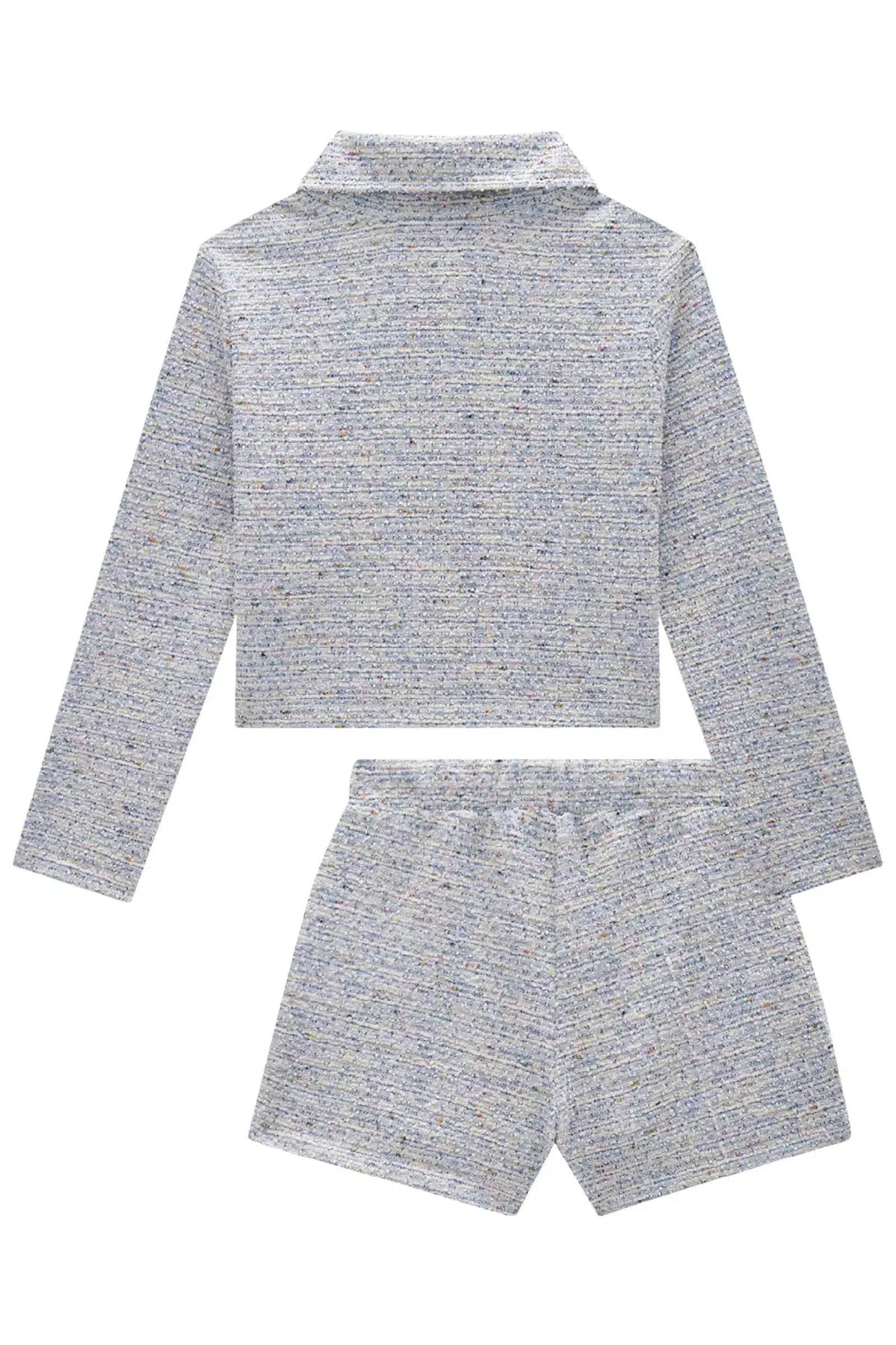 Conjunto de Casaqueto e Short Saia em Malha Tweed Brilho 79451 Kukiê Infantil Menina