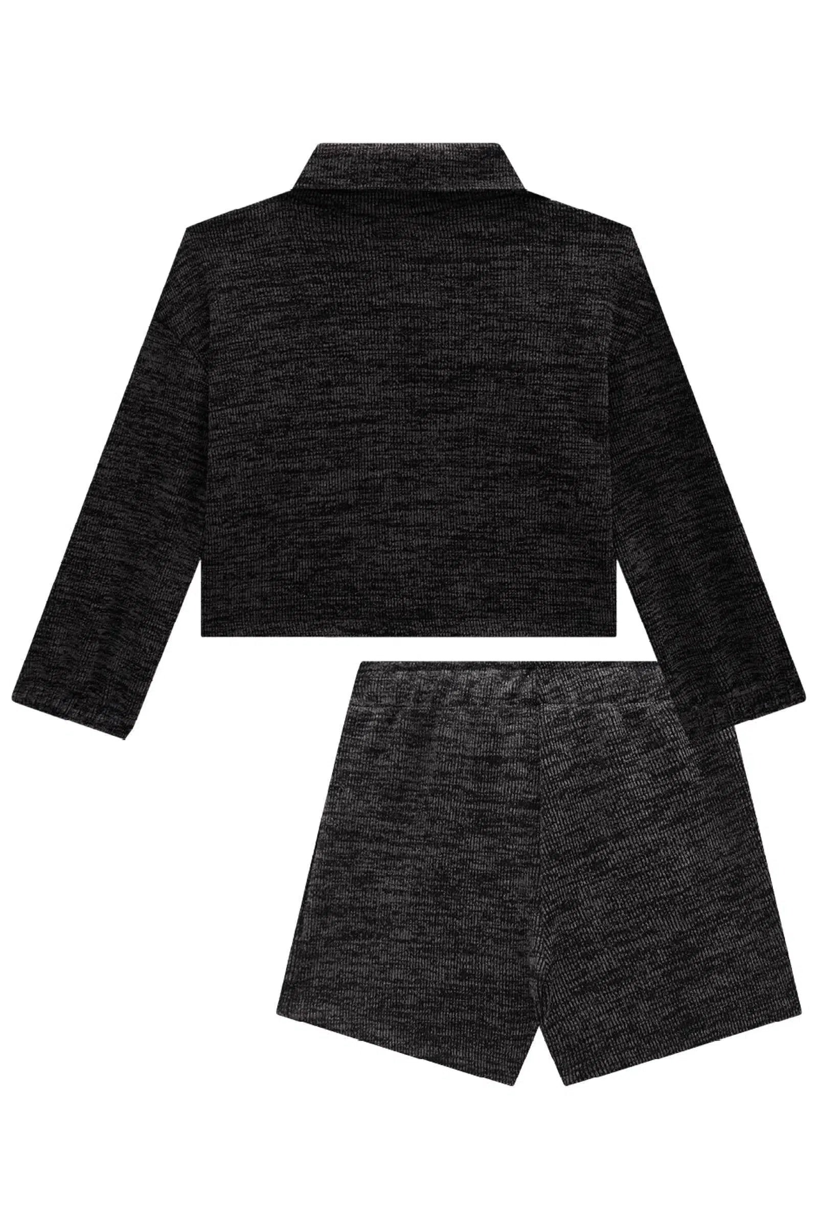 Conjunto de Jaqueta Boxy e Short Saia em Canelado Mesclado 81030 Kukiê Infantil Menina