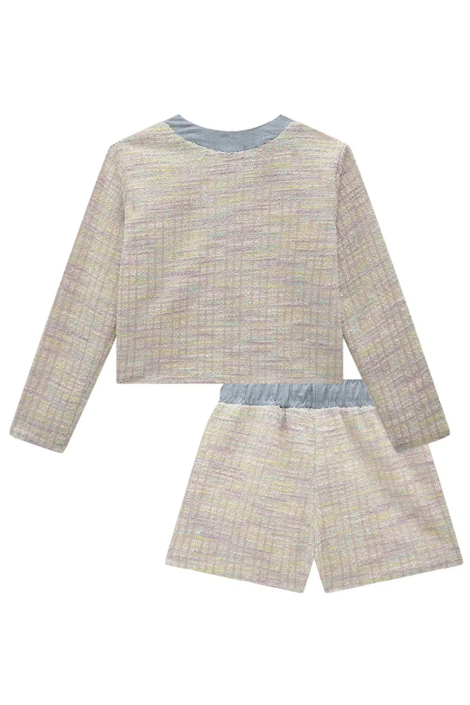 Conjunto de Jaqueta Boxy e Shorts em Malha Tweed Firenzi 80982 Infanti Infantil Menina