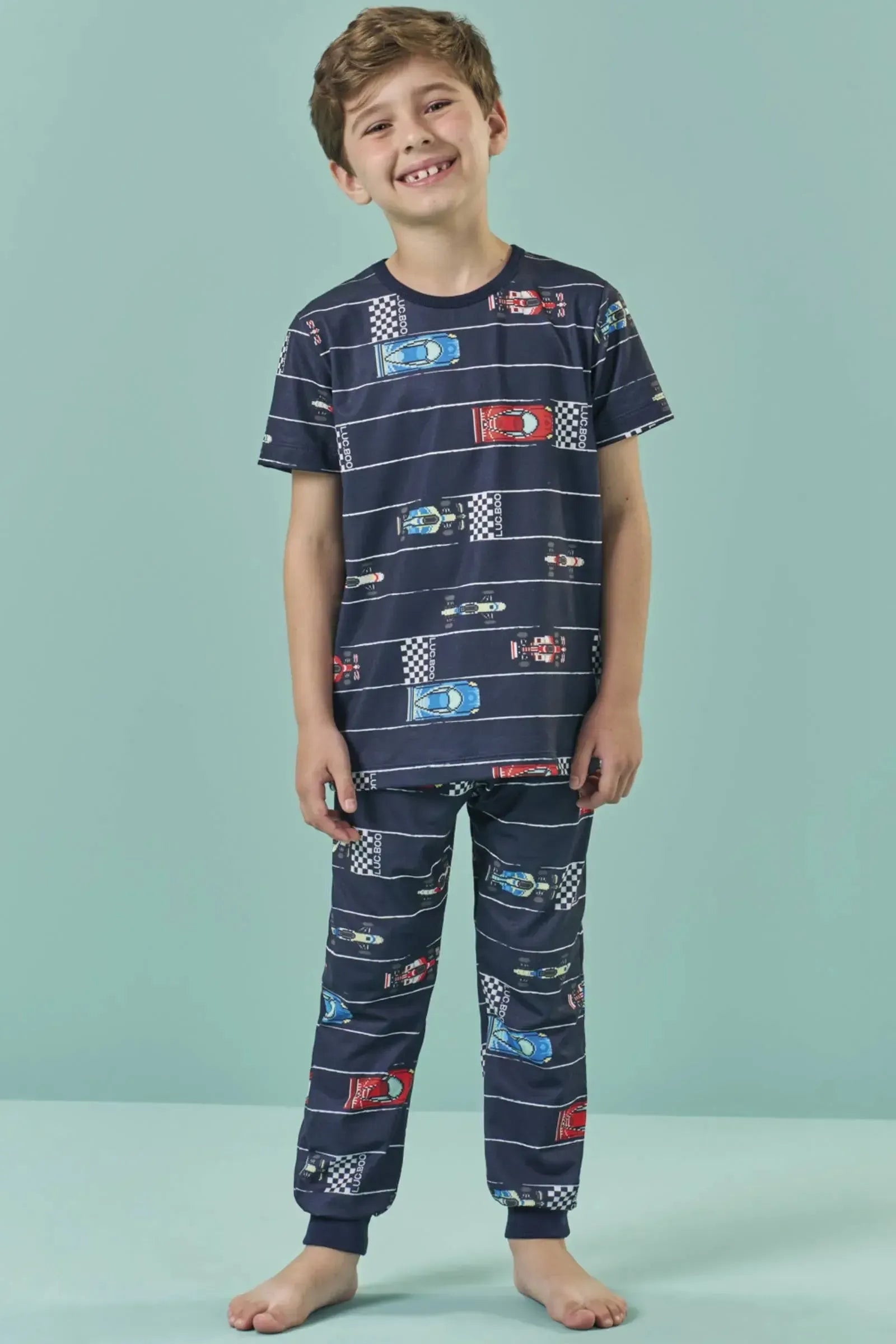 Conjunto de Pijama com Camiseta e Calça em Malha Comfy 85526 LucBoo Infantil Menino