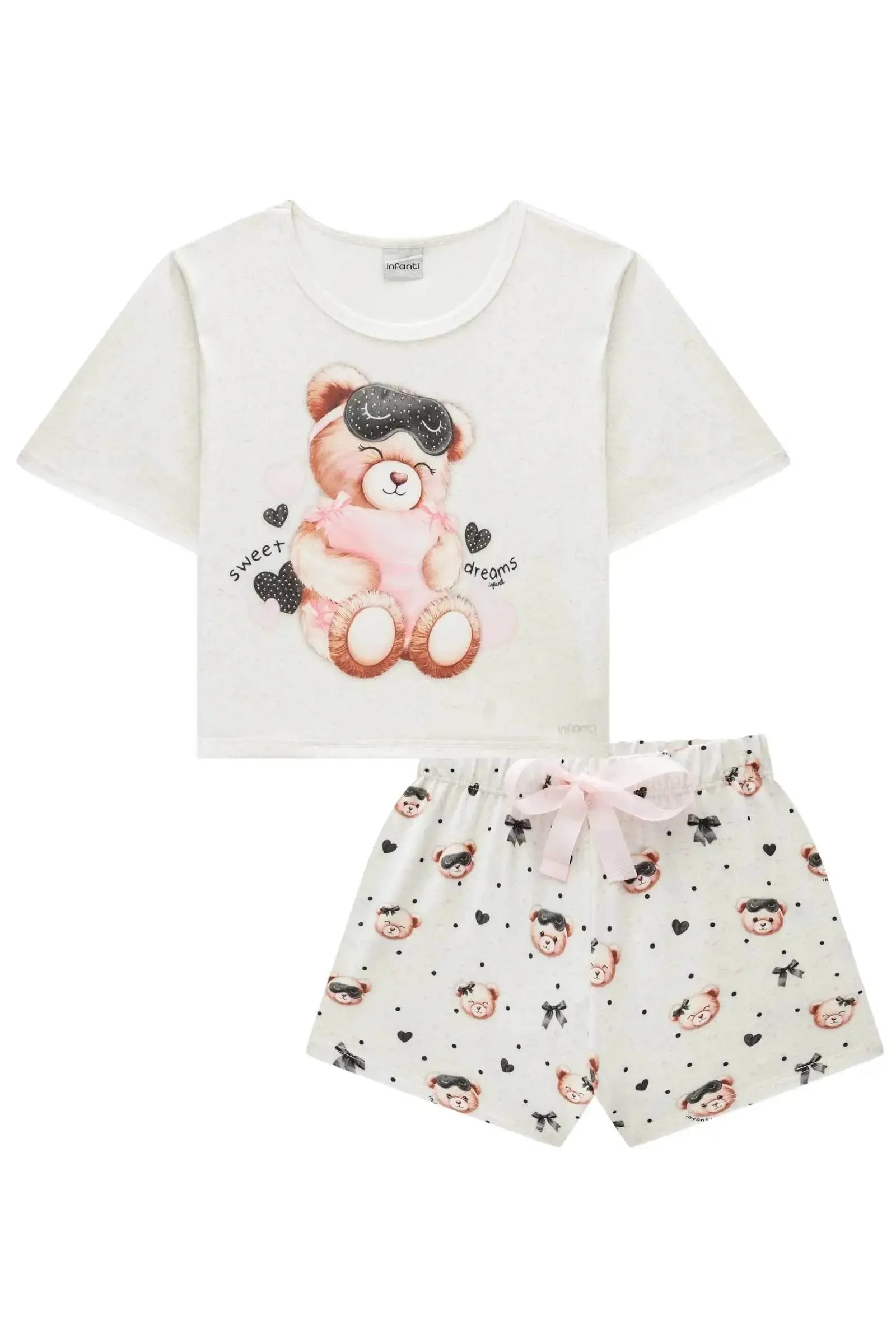 Conjunto de Pijama de Blusa Boxy Over em Malha Fresh com Shorts em Malha Comfy 84158 Infanti Infantil Menina