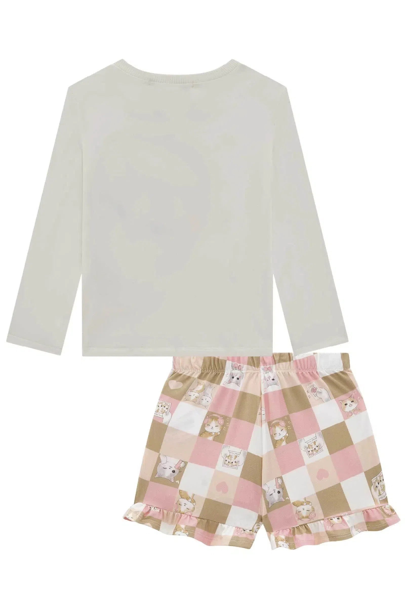 Conjunto de Pijama de Blusa Comfy e Shorts em Malha Comfy 79211 Kukiê Infantil Menina