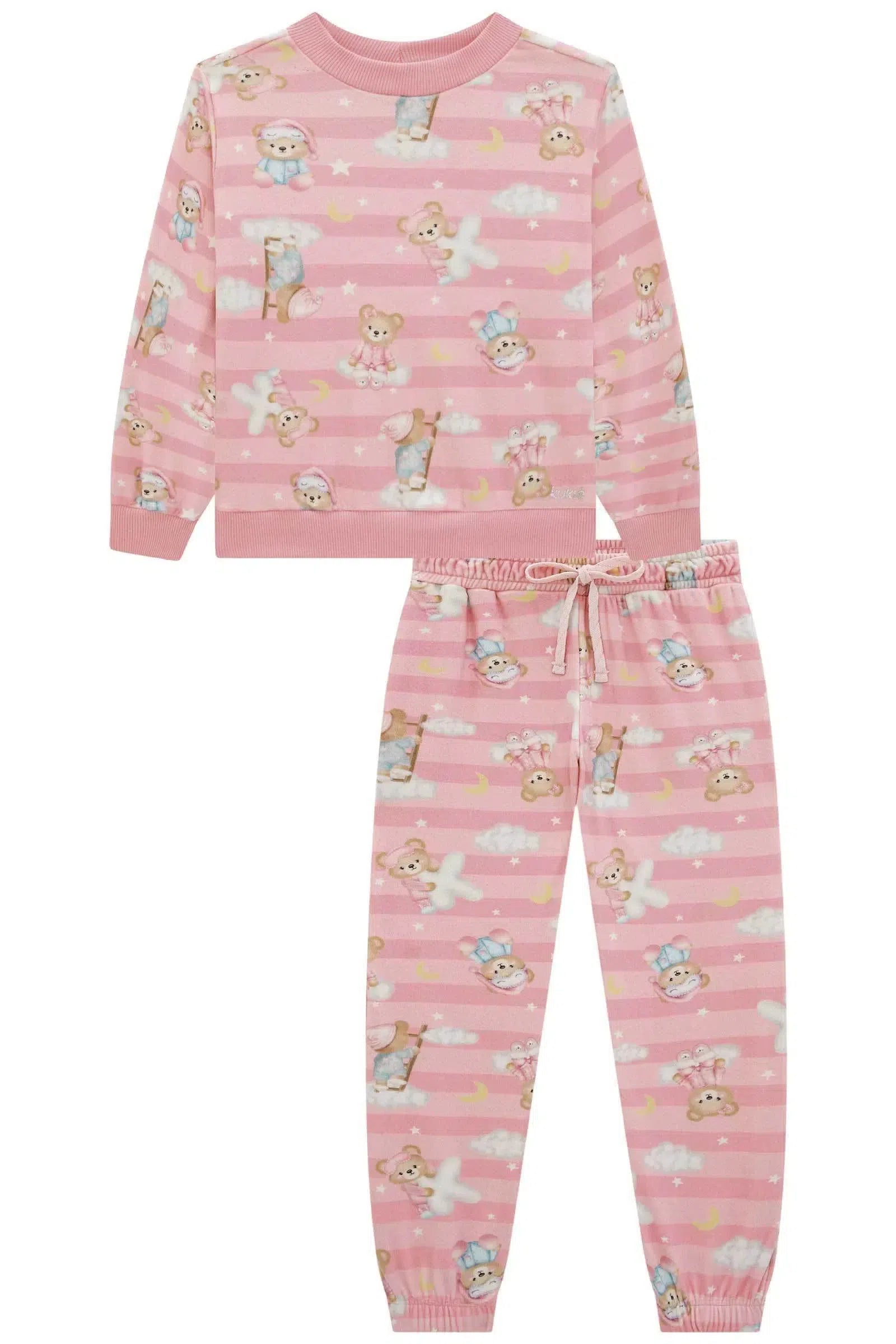 Conjunto de Pijama de Blusa e Calça em Fleece Luxo 79215 Kukiê Infantil Menina