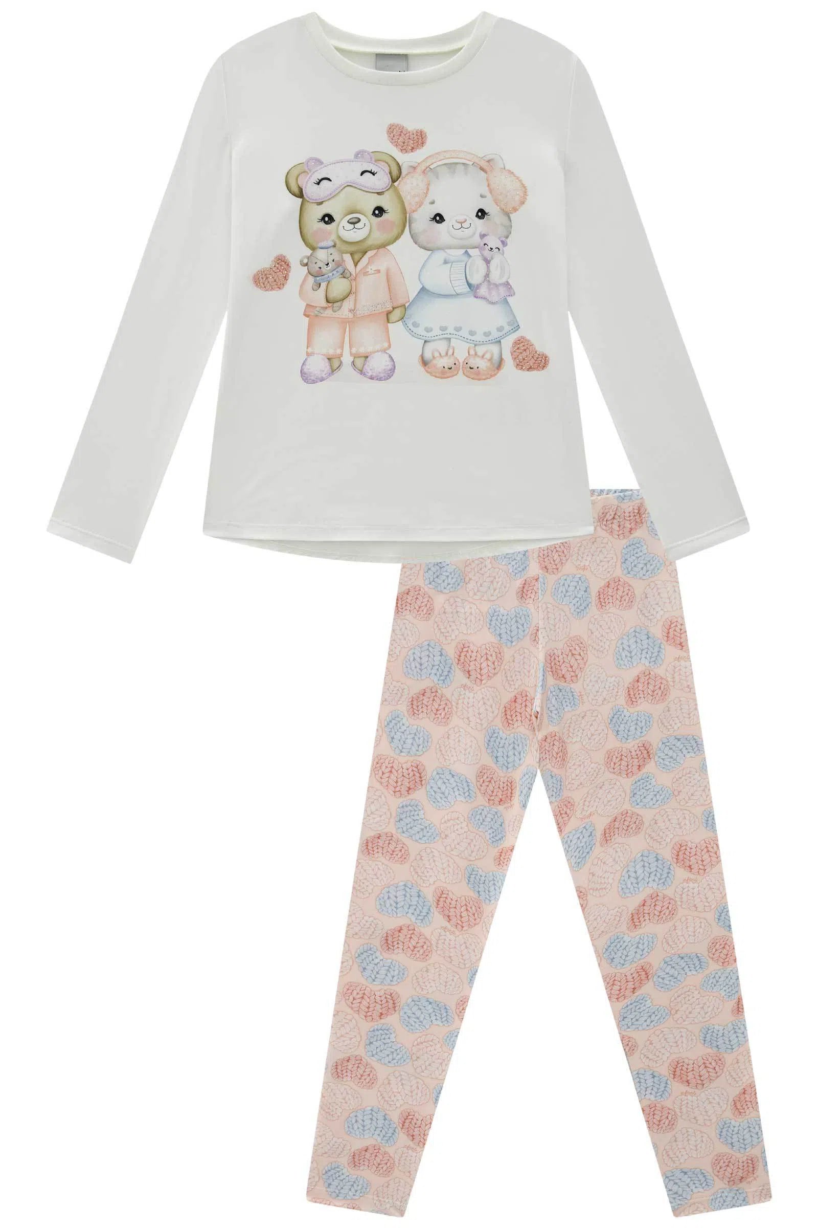 Conjunto de Pijama de Blusa e Calça Legging em Malha Comfy 80884 Infanti Infantil Menina