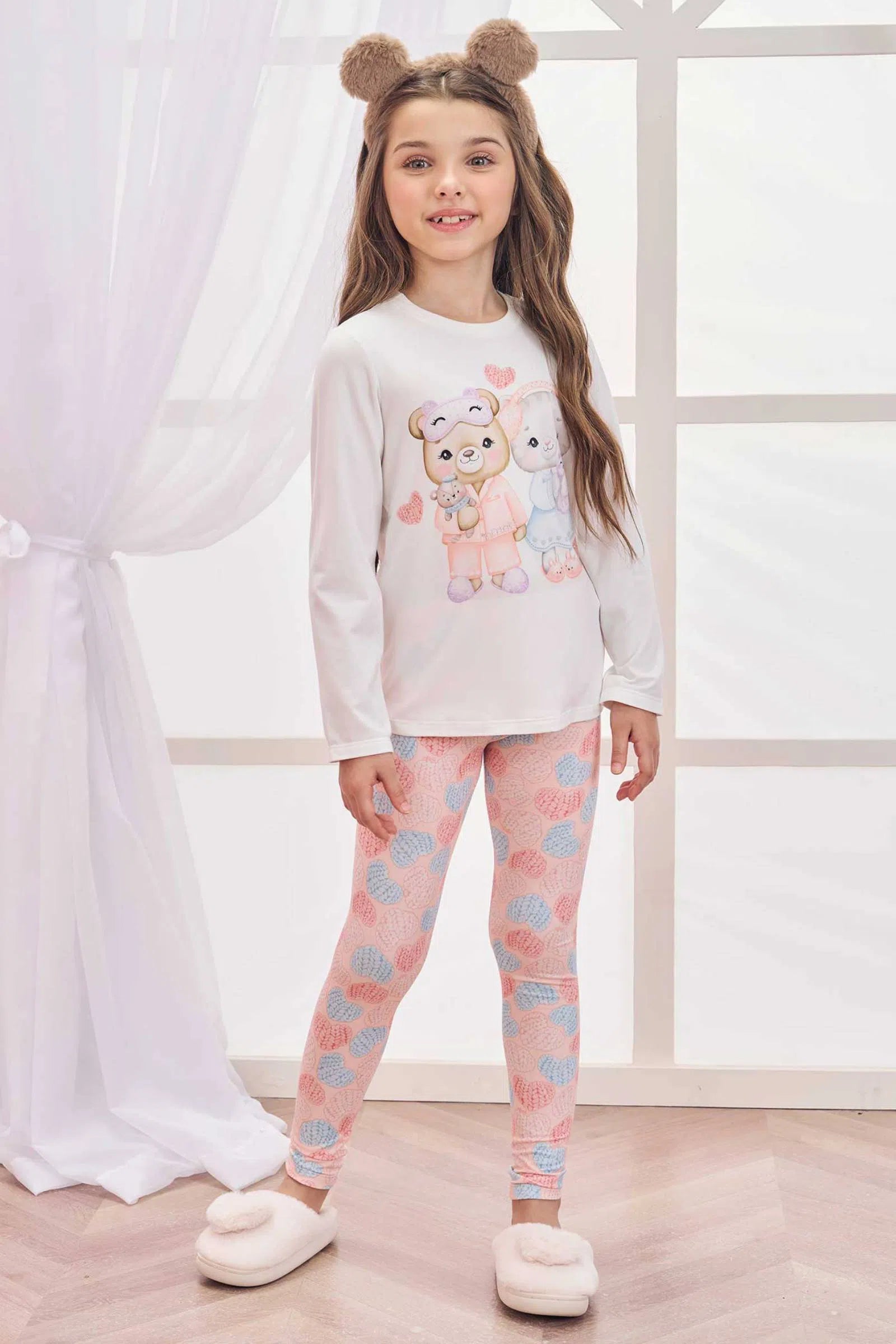 Conjunto de Pijama de Blusa e Calça Legging em Malha Comfy 80884 Infanti Infantil Menina