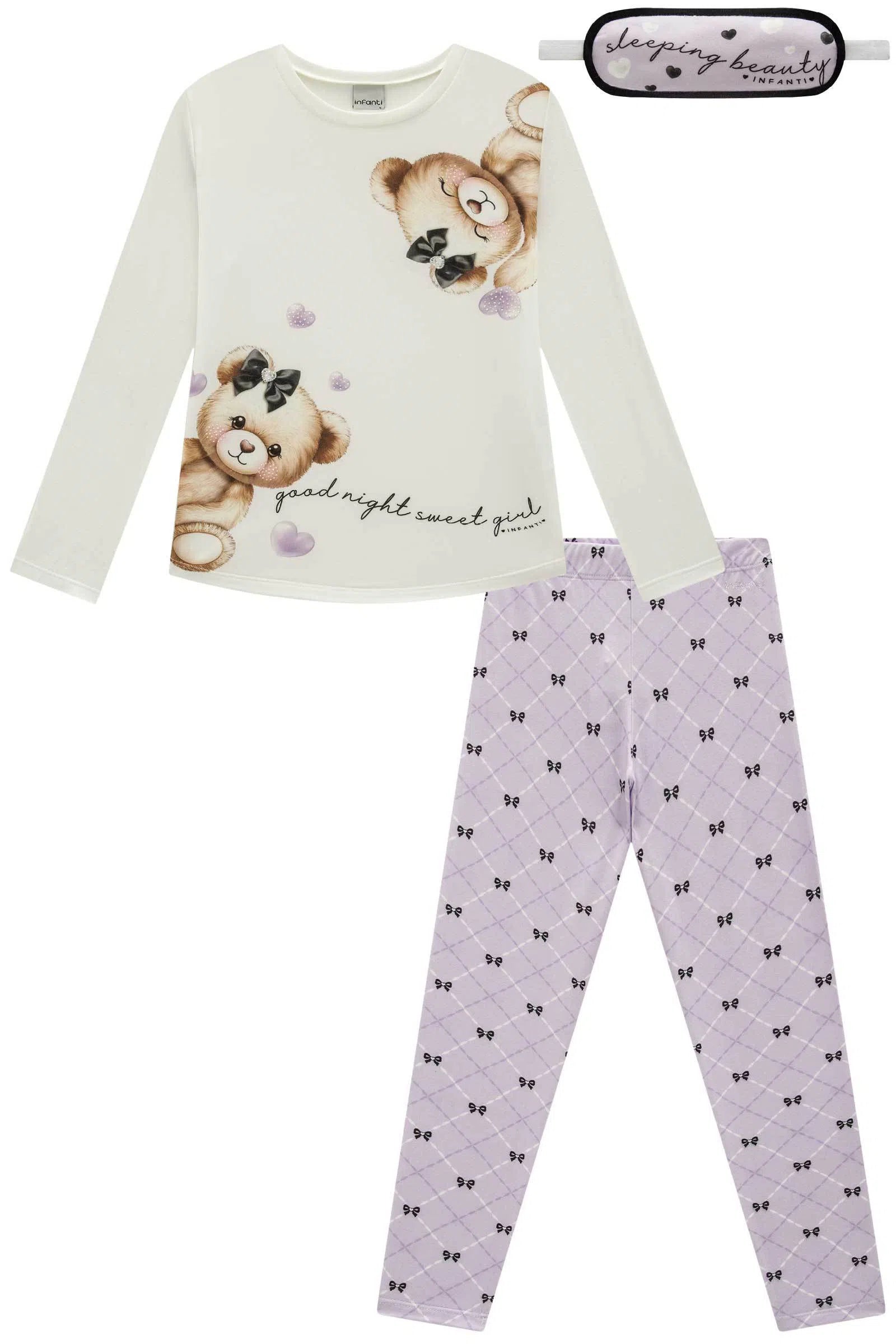 Conjunto de Pijama de Blusa e Calça Legging em Malha Comfy. Acompanha Máscara 80883 Infanti Infantil Menina