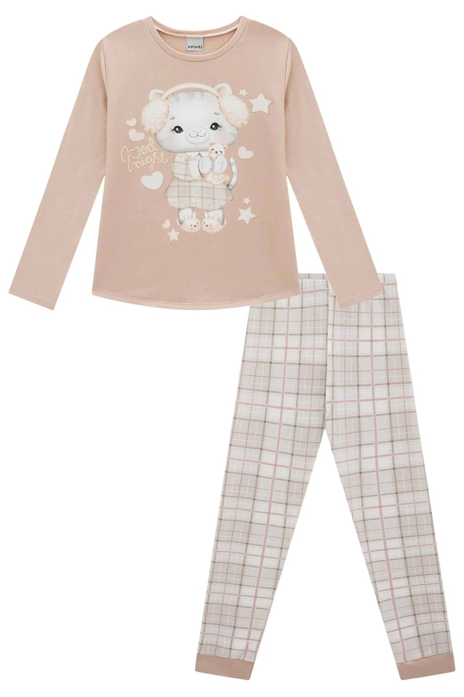 Conjunto de Pijama de Blusa em Meia Malha com Calça em Malha Comfy 80885 Infanti Infantil Menina