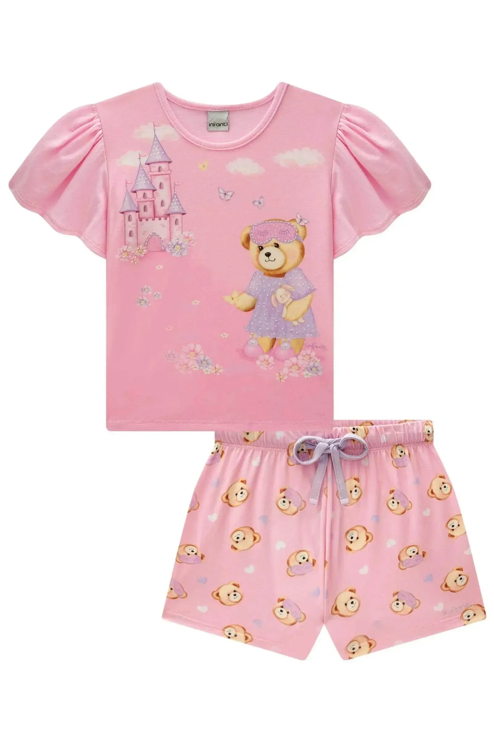 Conjunto de Pijama de Blusa em Meia Malha com Shorts e Malha Comfy 84161 Infanti Infantil Menina