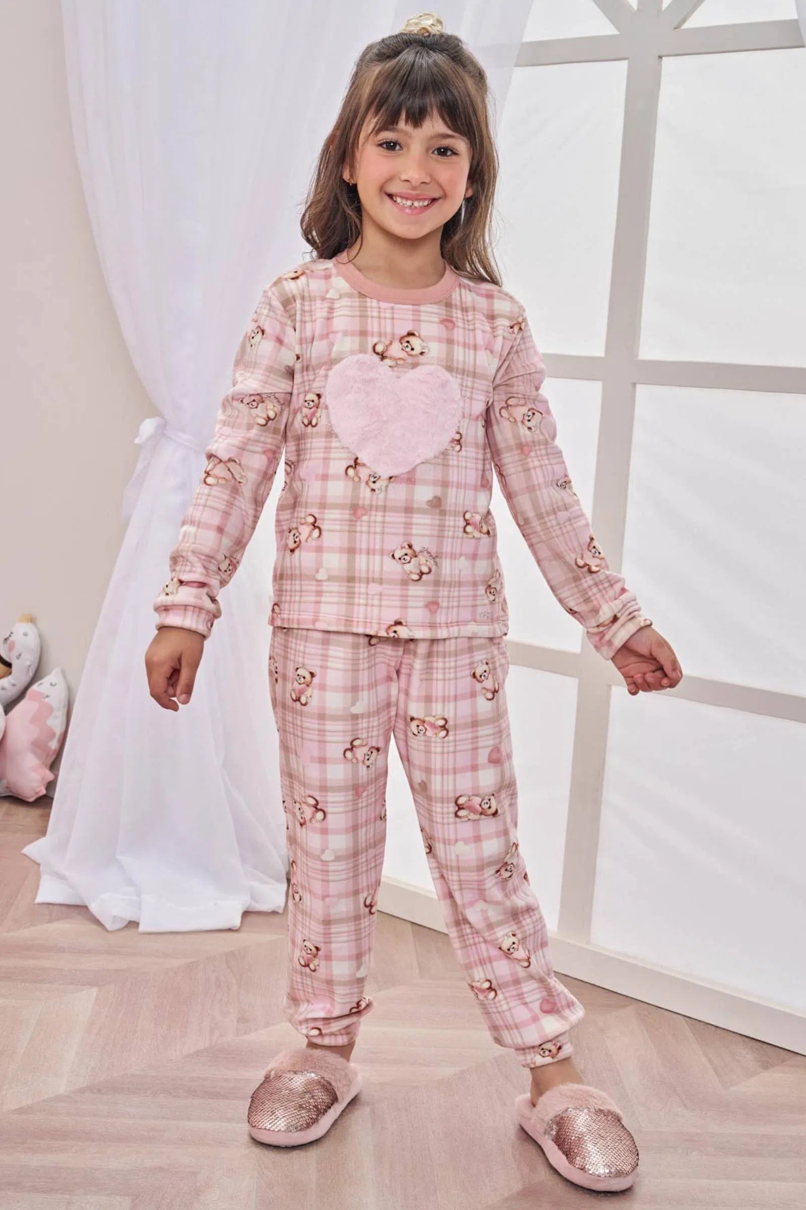 Conjunto de Pijama de Blusão e Calça em Fleece Luxo 80880 Infanti Infantil Menina