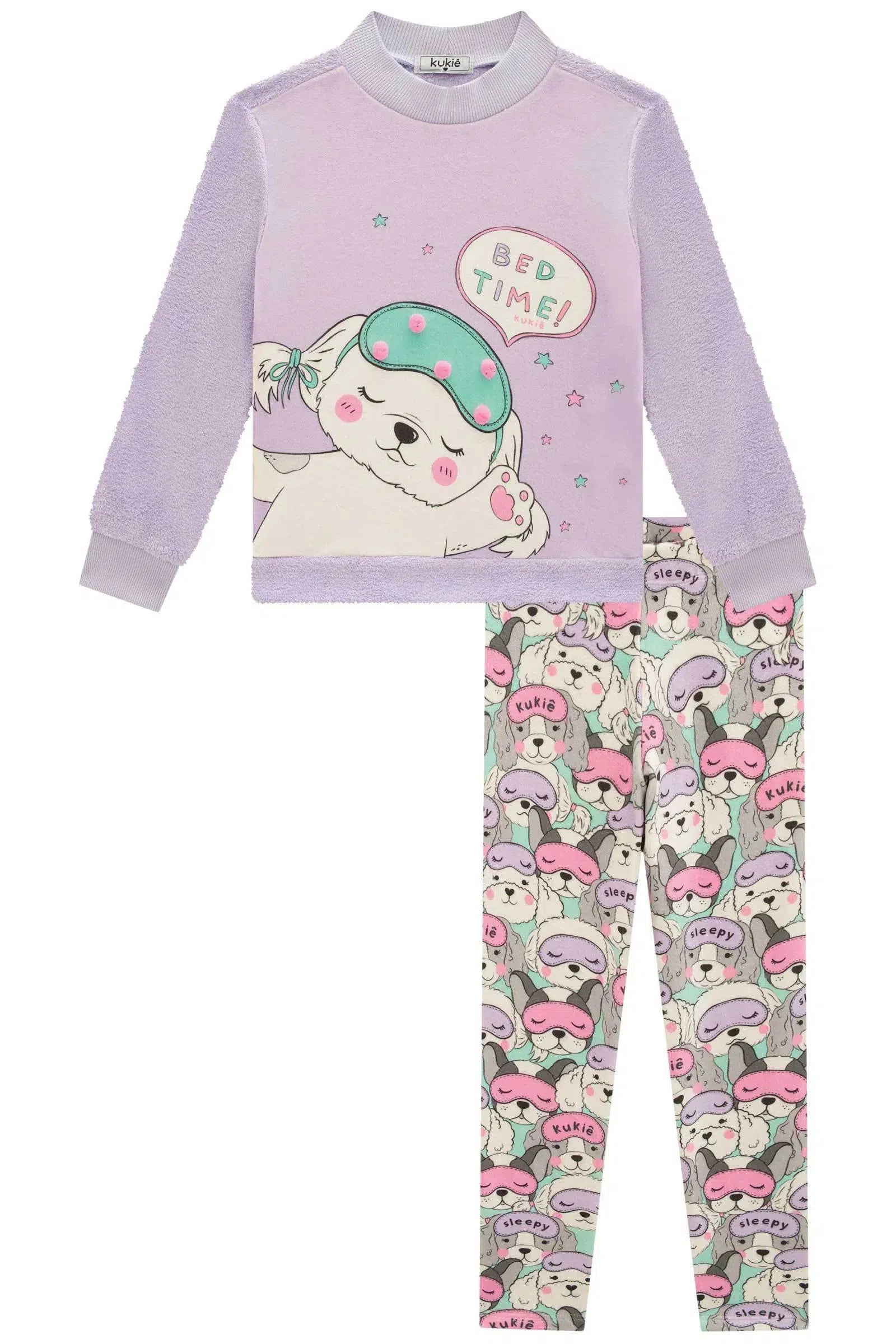 Conjunto de Pijama de Blusão em Fleece e Legging em Fleece Luxo 72284 Kukiê