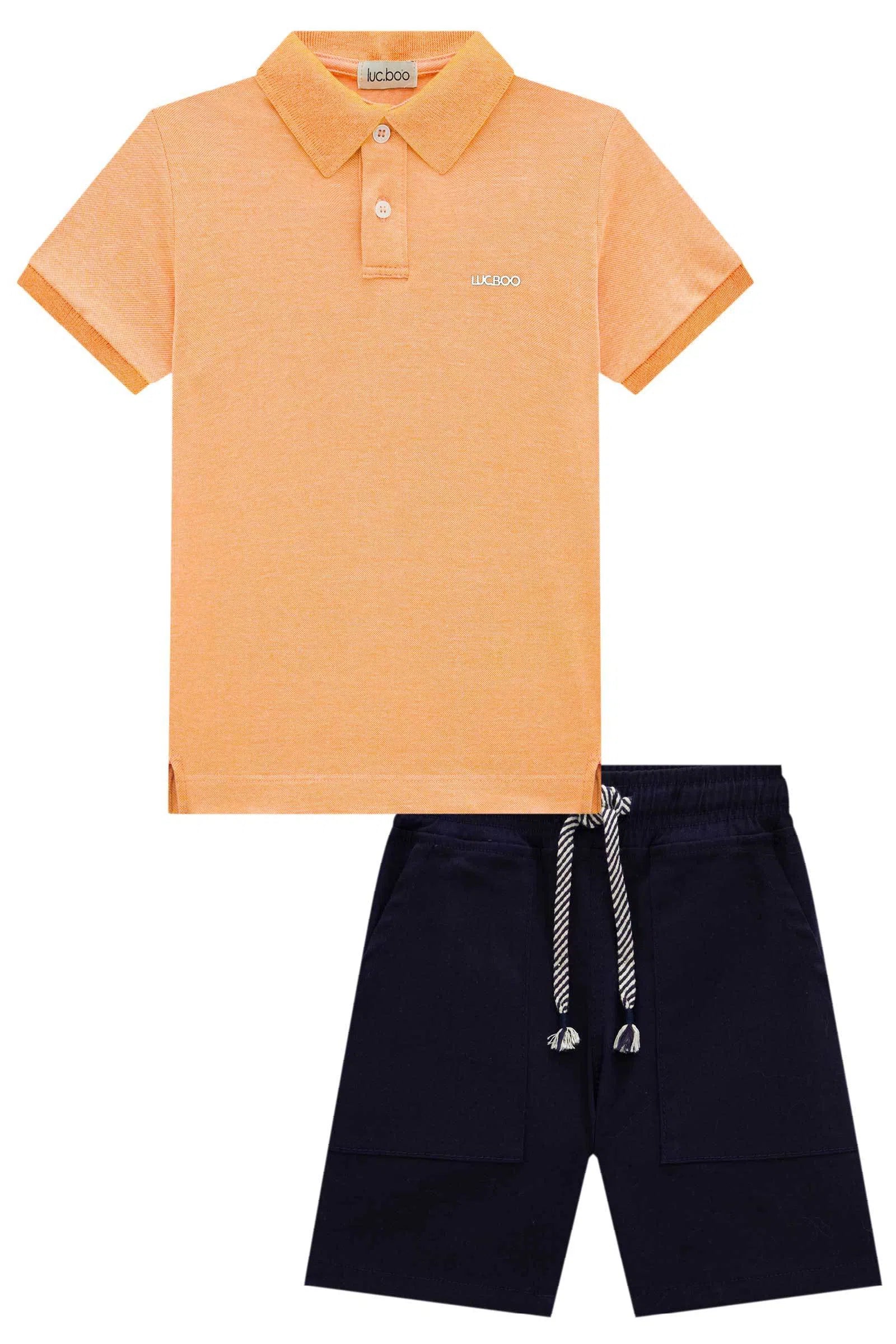 Conjunto de Polo em Piquet Camisaria e Bermuda em Sarja Stretch com Elastano 74491 LucBoo