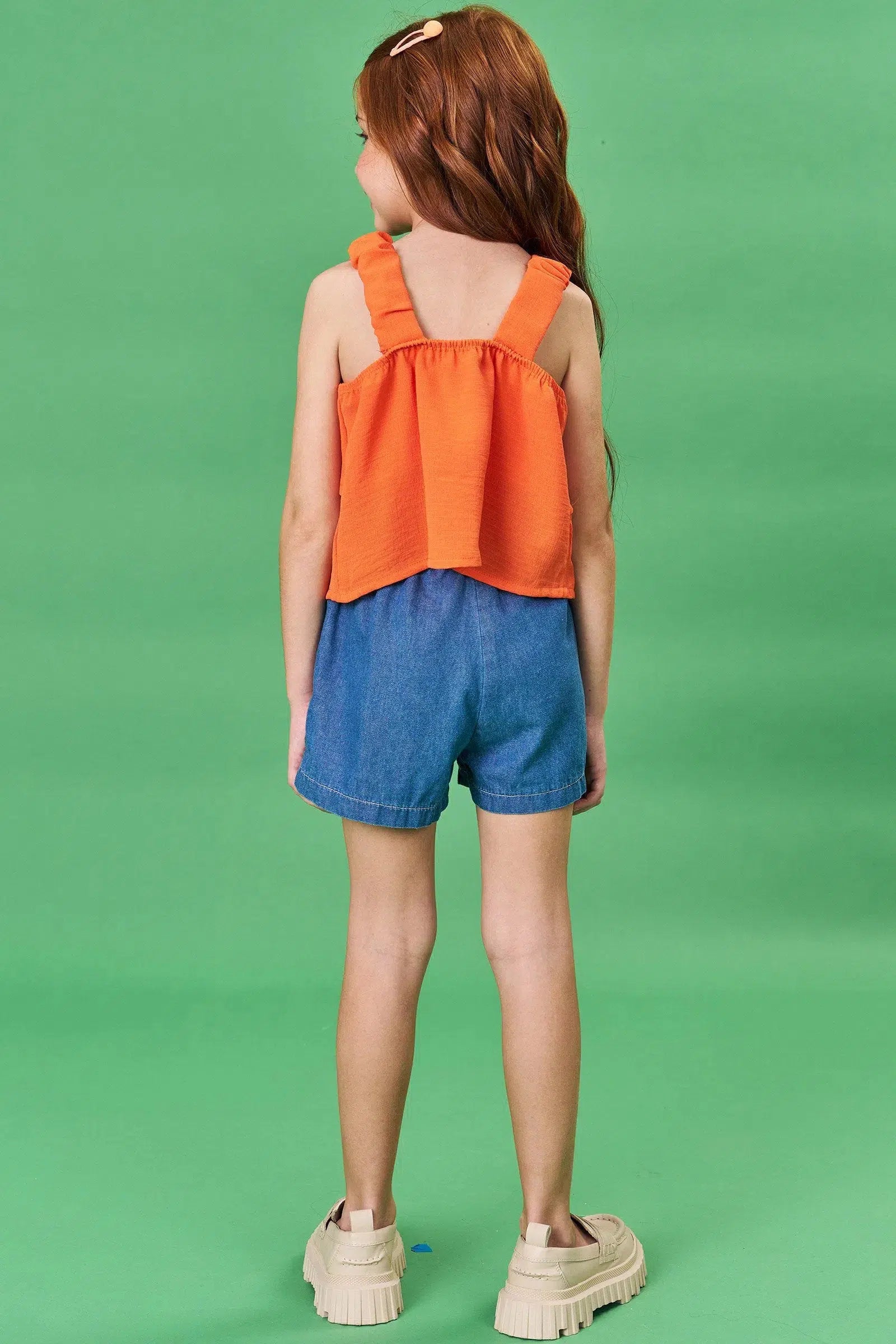 Conjunto Infantil de Regata em Air Flow Crepe Duna com Shorts em Jeans Teca 81507 Infanti