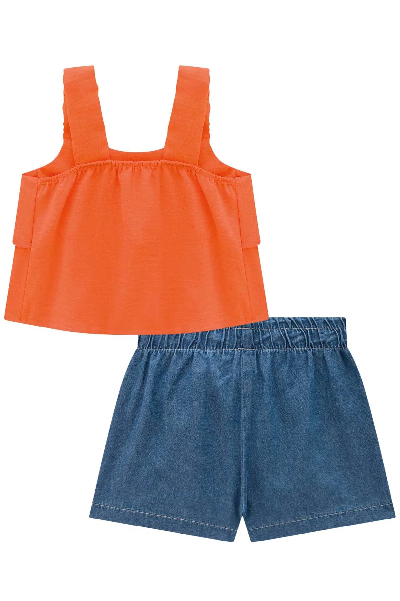 Conjunto Infantil de Regata em Air Flow Crepe Duna com Shorts em Jeans Teca 81507 Infanti