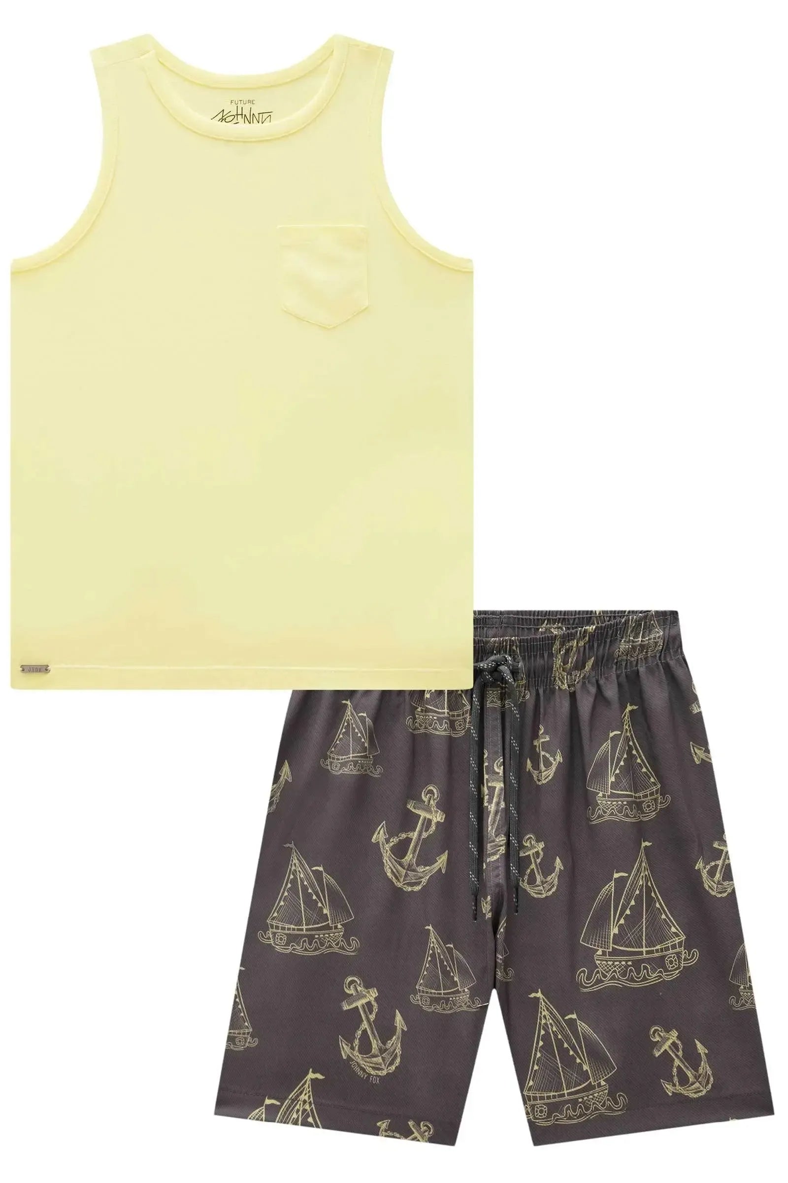 Conjunto de Regata em Meia Malha e Bermuda Boxer em Nylon Ergonomic 83810 Johnny Fox Teen Menino