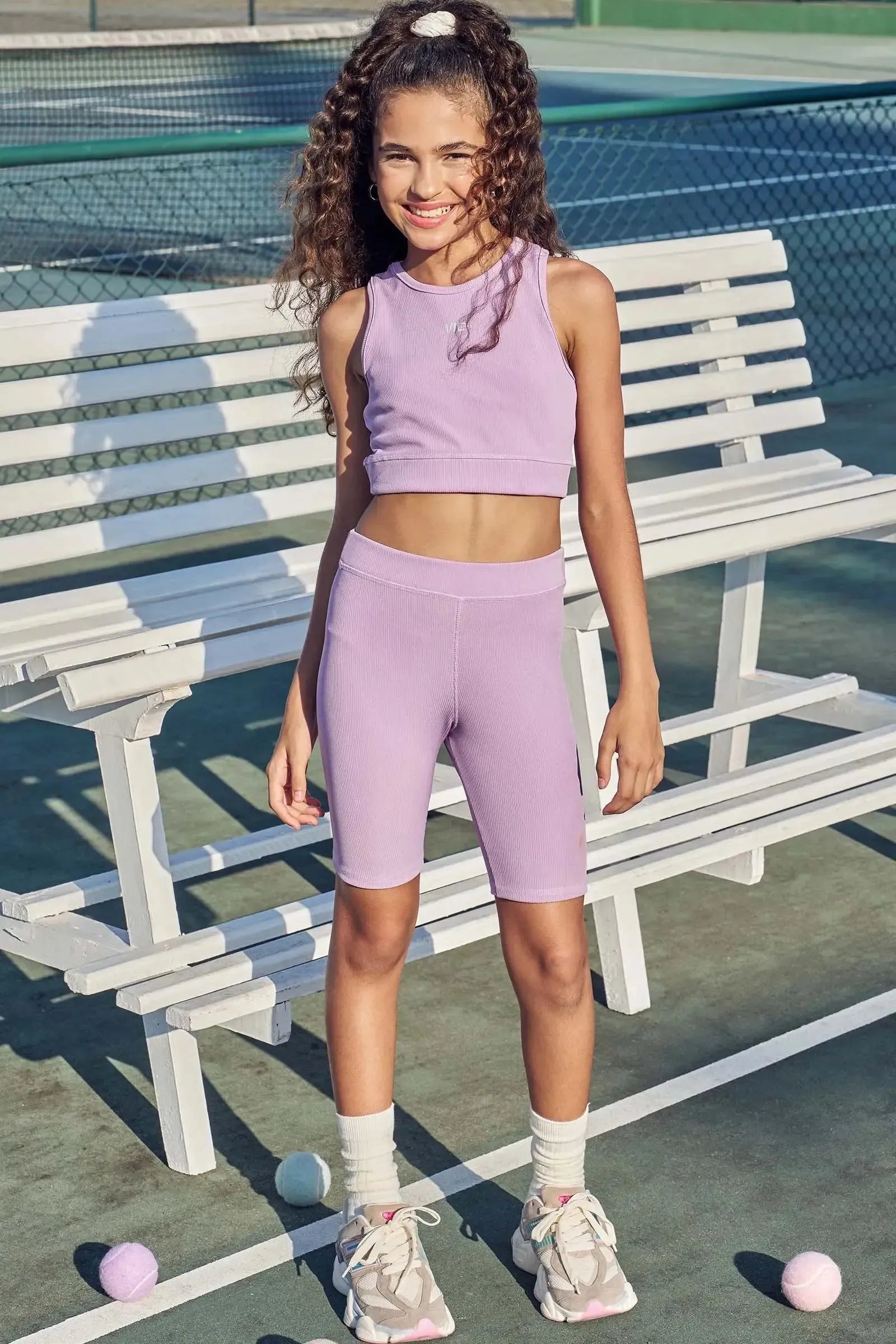 Conjunto de Top Cropped e Shorts Biker em Ribana Fancy 84651 Vic&Vicky Teen Menina