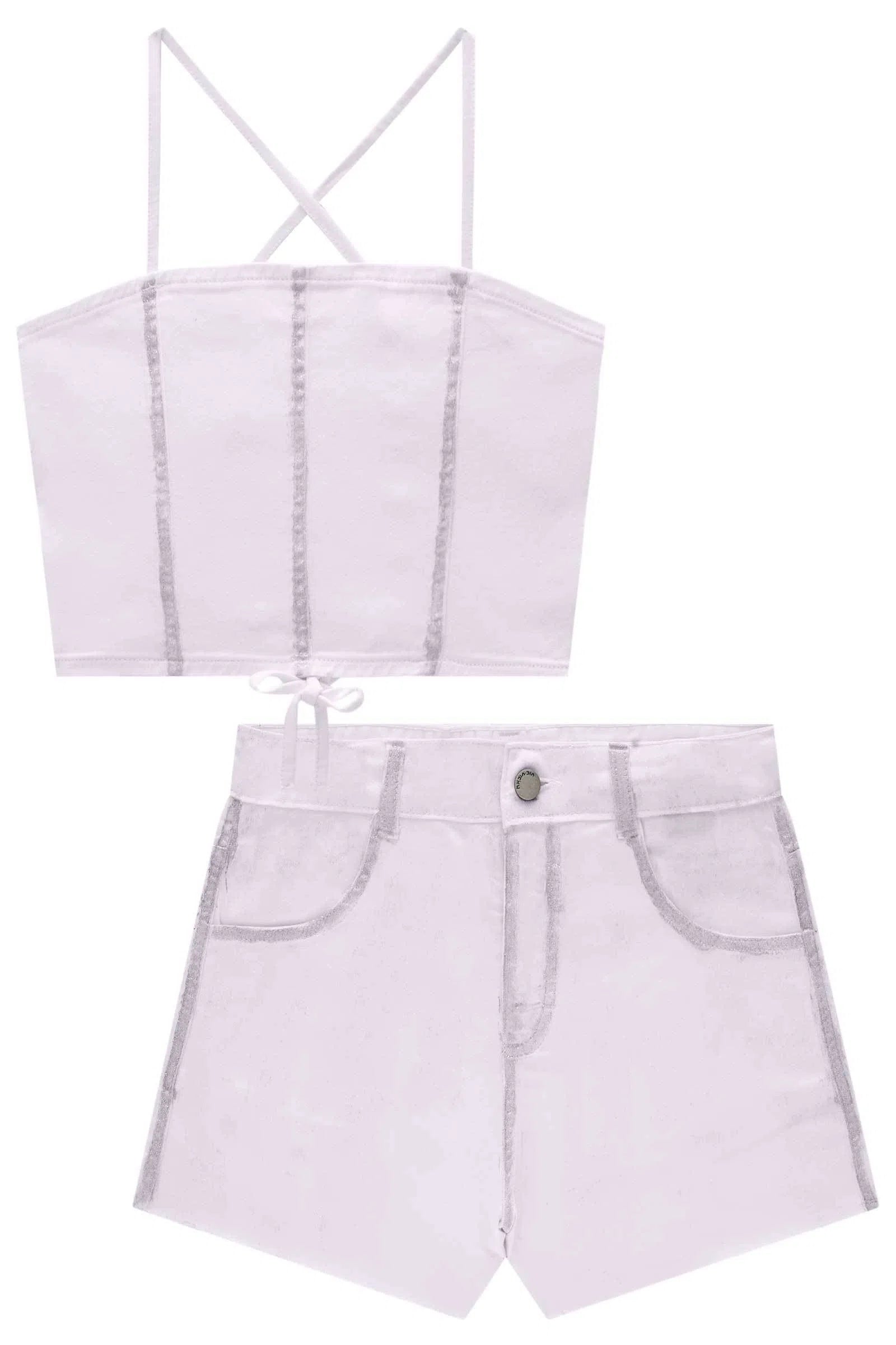 Conjunto de Top Cropped e Shorts em Sarja com Acabamento Foil 76899 Vic&Vicky