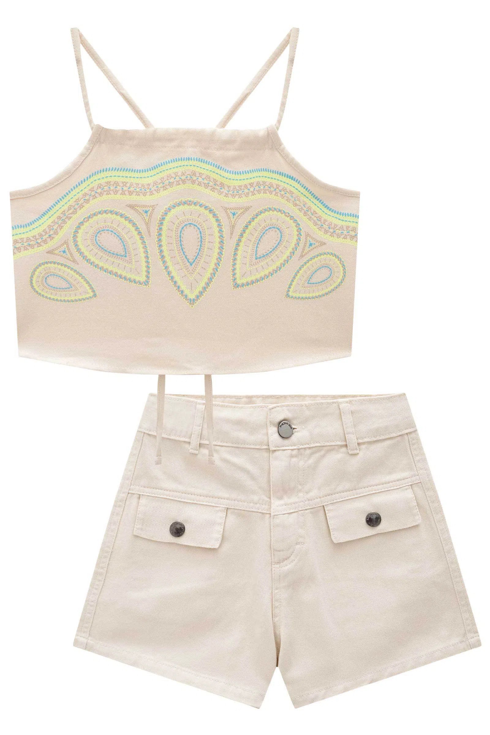 Conjunto de Top Cropped e Shorts em Sarja Pita 75824 Vic&Vicky