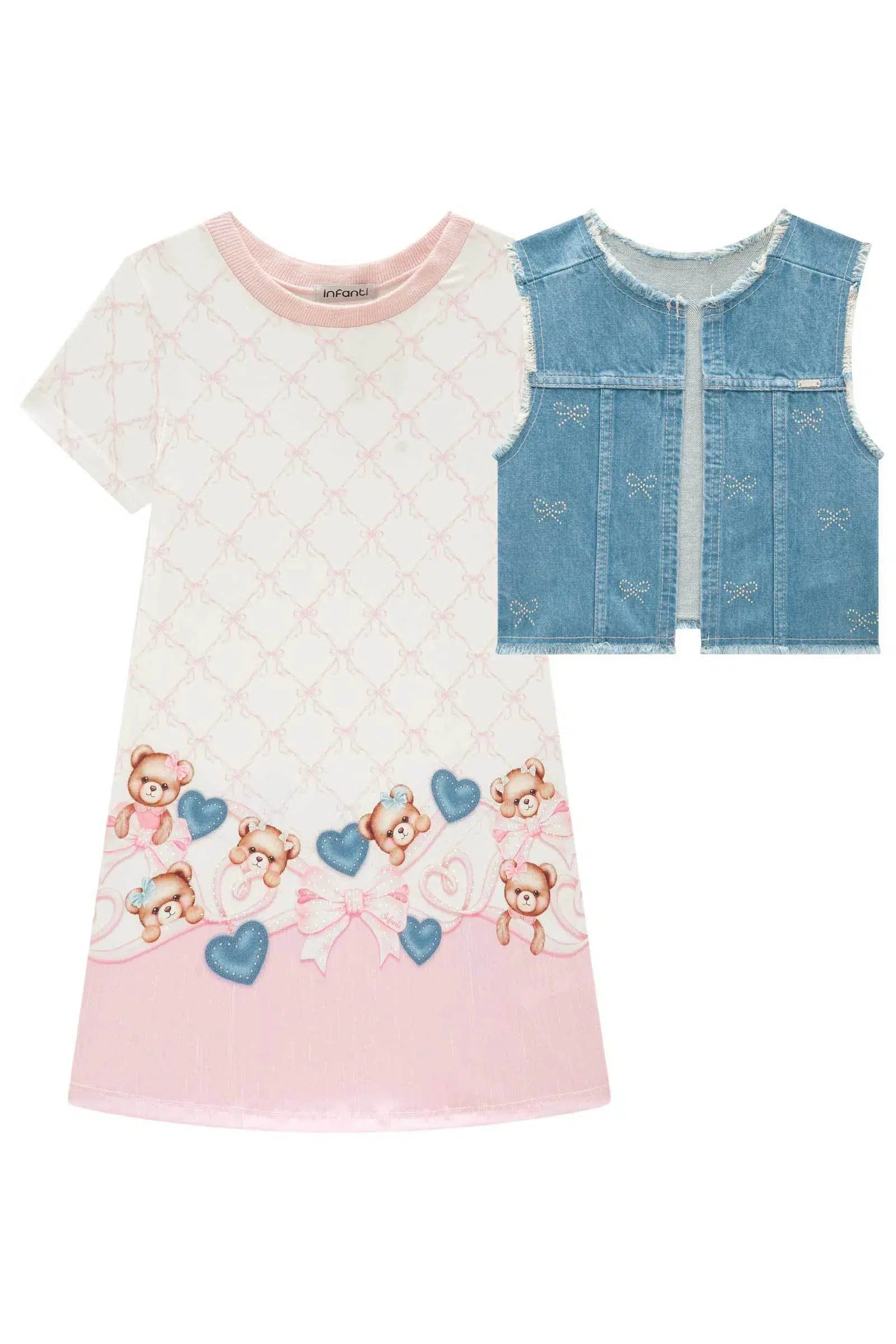 Conjunto Infantil de Vestido em Malha Power e Colete em Jeans 81657 Infanti