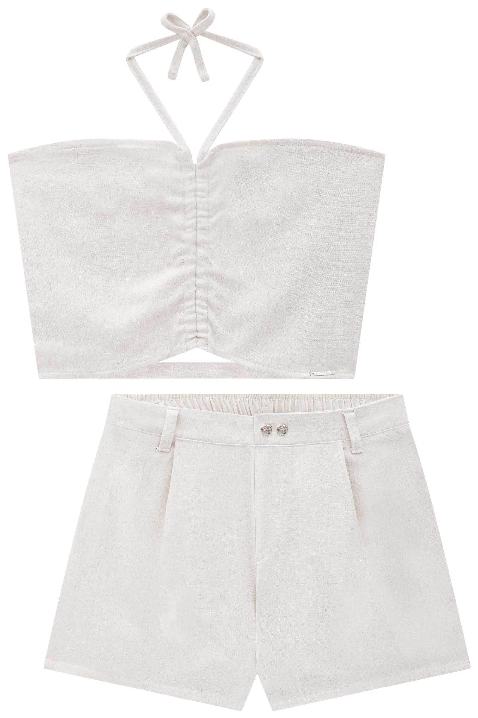 Conjunto Top Cropped e Shorts em Twill Linen 73859 Lilimoon