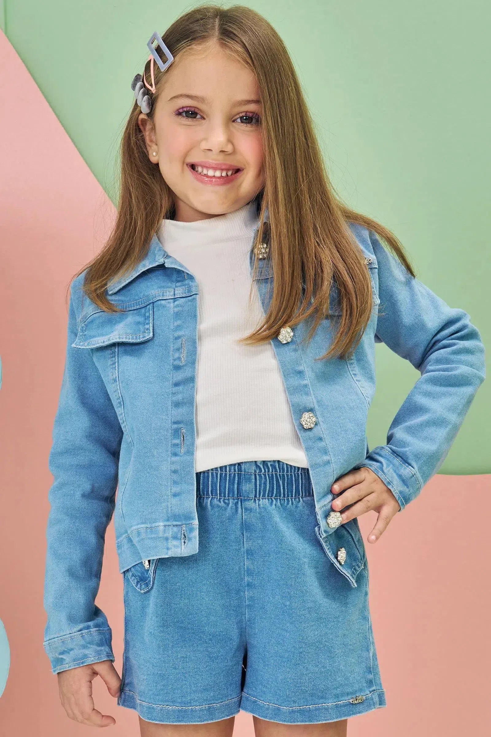 Jaqueta Boxy em Jeans com Elastano 80717 Kukiê Infantil Menina