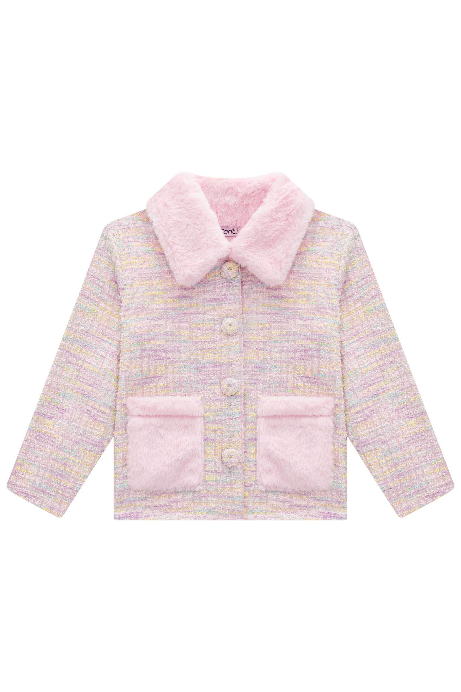 Jaqueta em Malha Tweed Firenzi e Pelo 80122 Infanti Infantil Menina