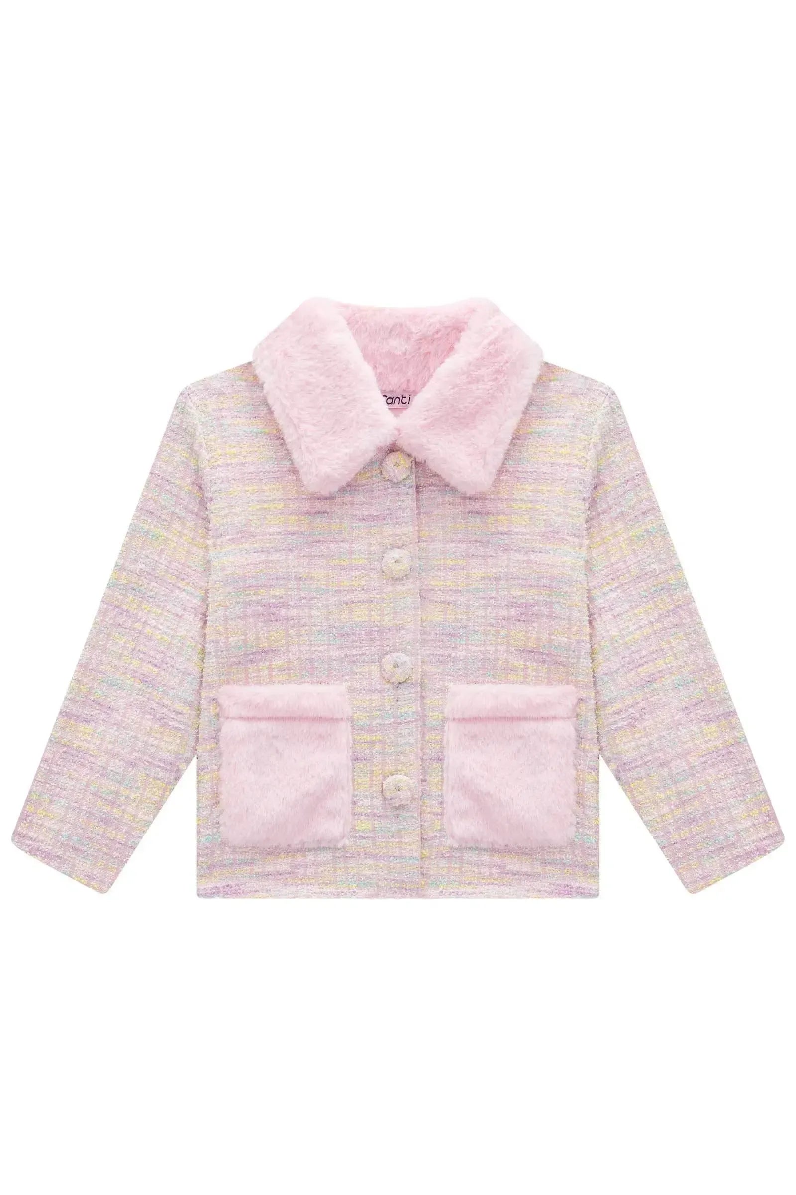 Jaqueta em Malha Tweed Firenzi e Pelo 80122 Infanti Infantil Menina