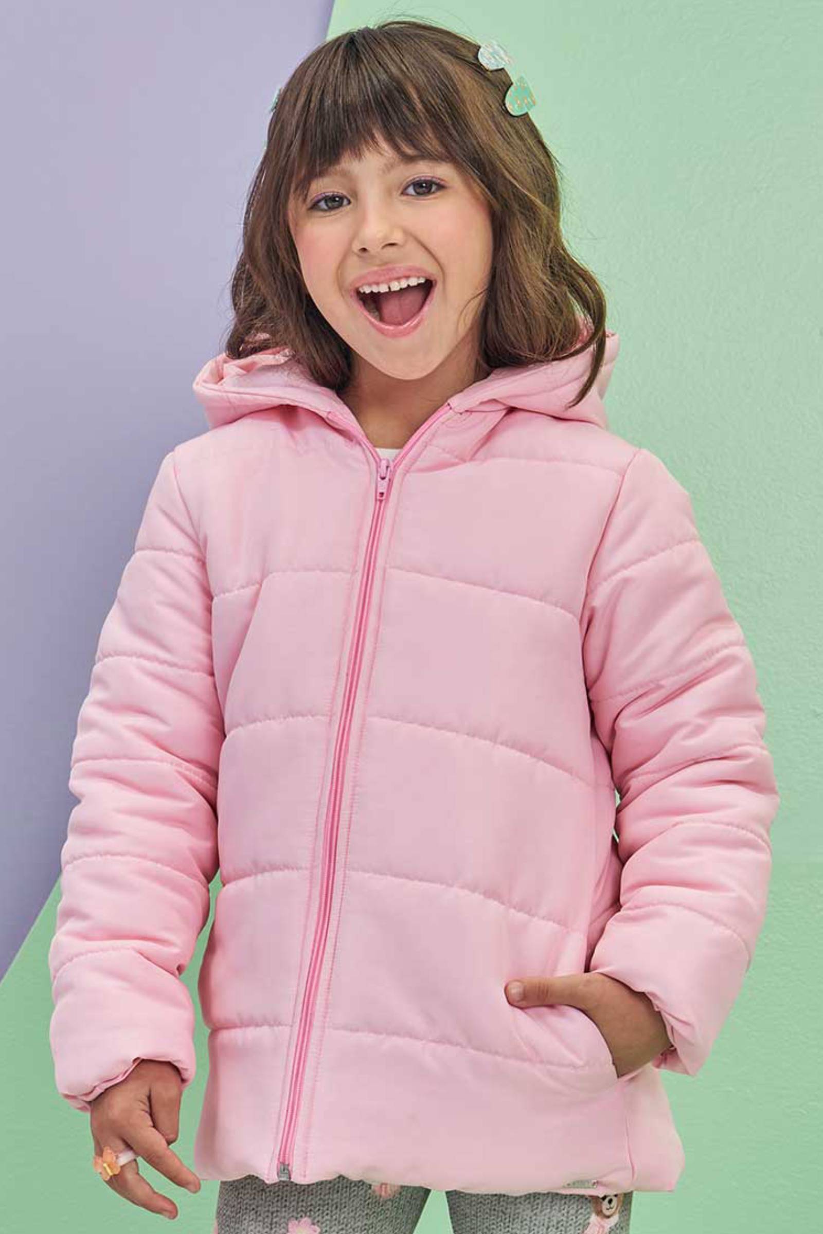 Jaqueta Puffer Alongada em Nylon 80112 Infanti Infantil Menina