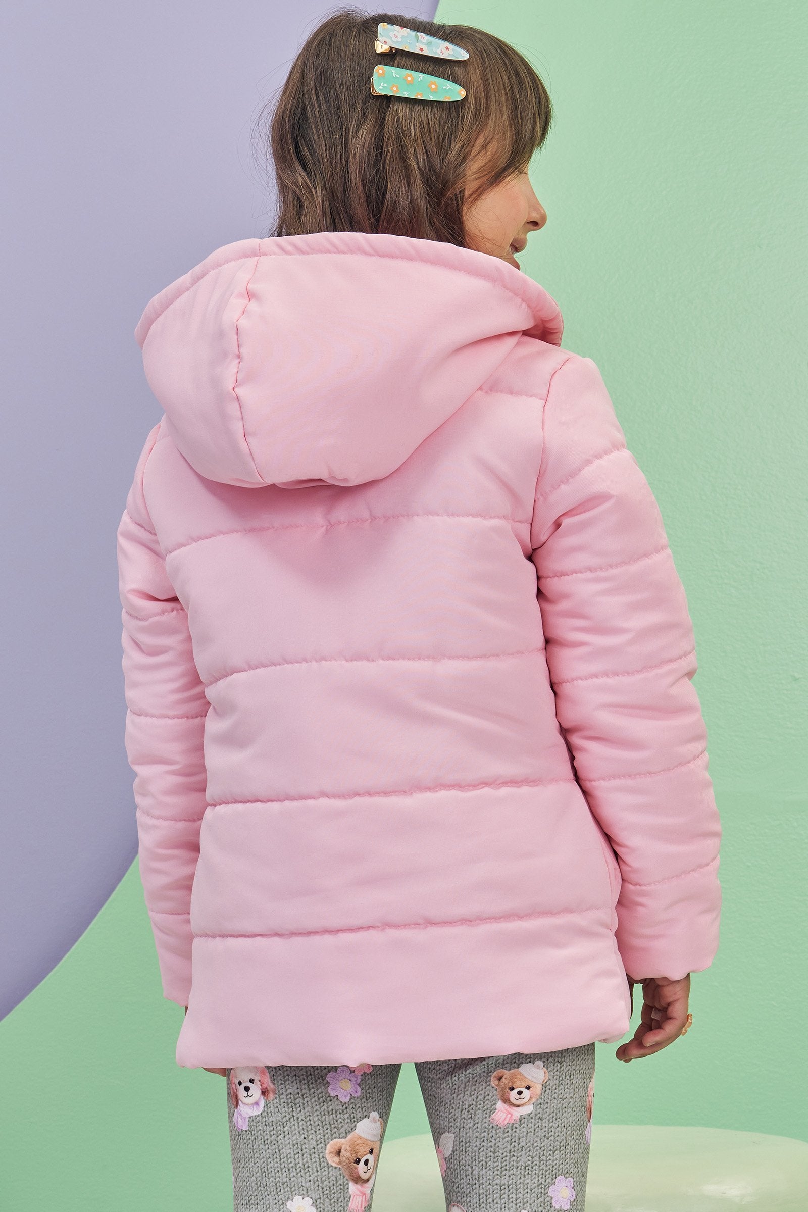 Jaqueta Puffer Alongada em Nylon 80112 Infanti Infantil Menina