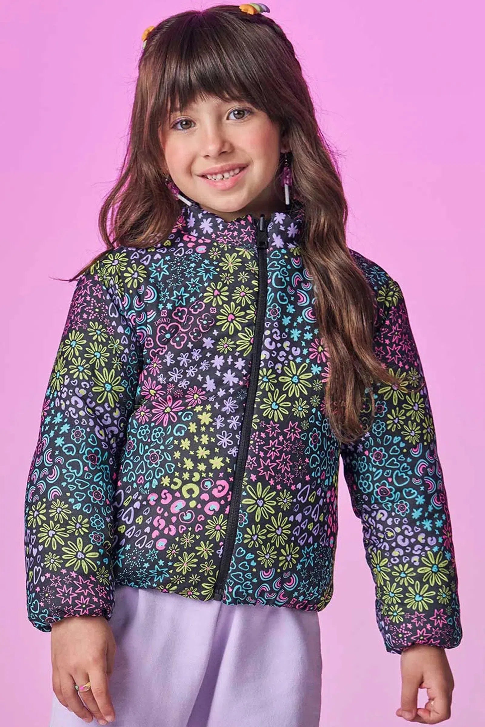 Jaqueta Puffer Reversível em Nylon 81228 Infanti Infantil Menina