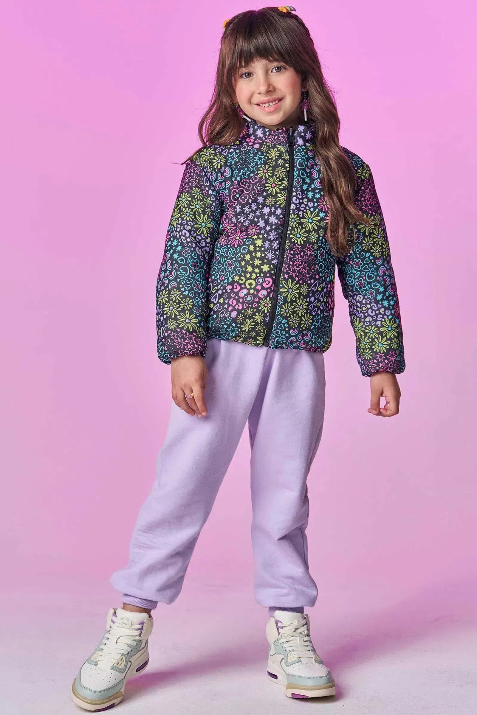 Jaqueta Puffer Reversível em Nylon 81228 Infanti Infantil Menina