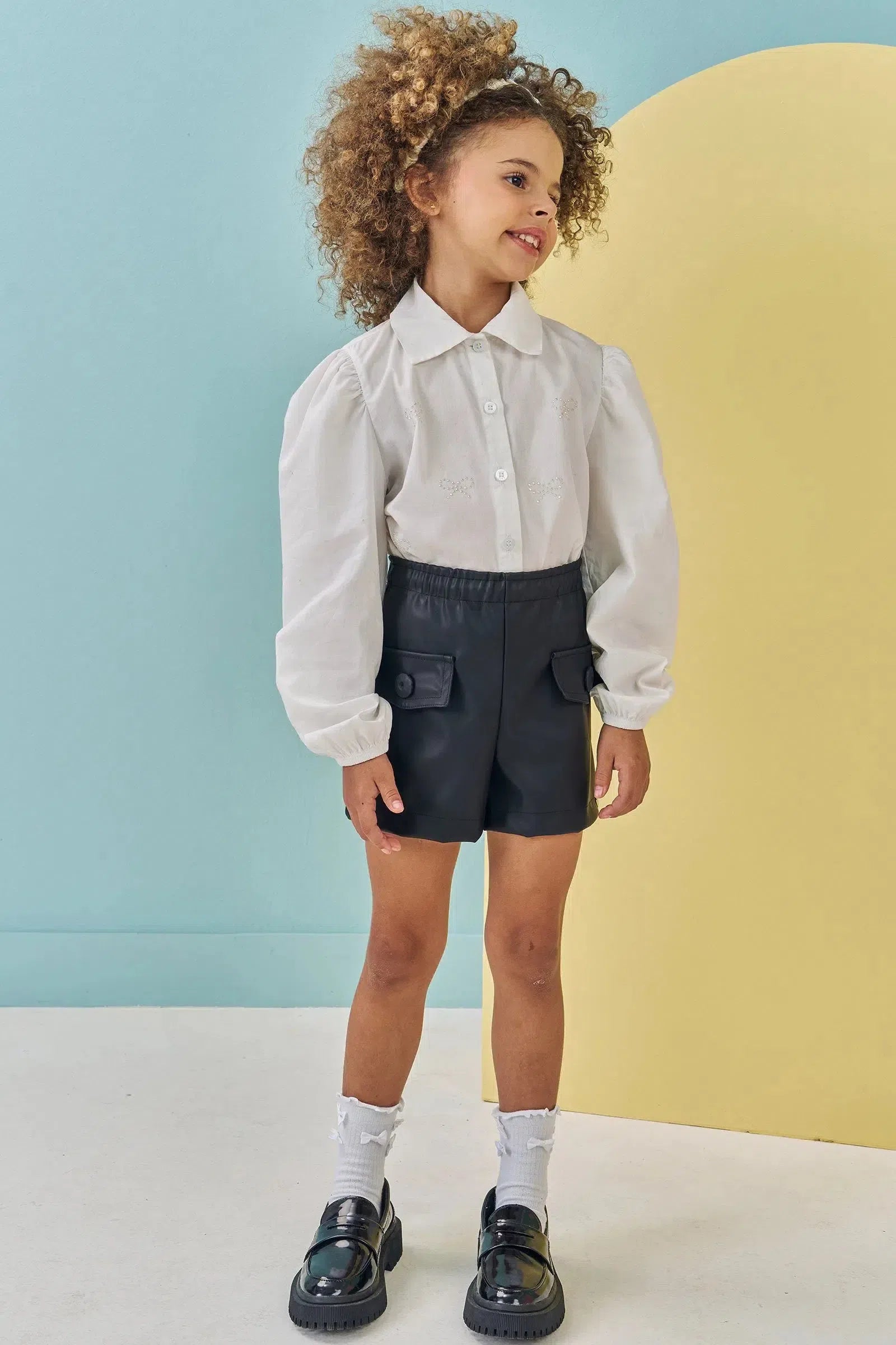 Shorts em Couro Eco 79444 Kukiê Infantil Menina