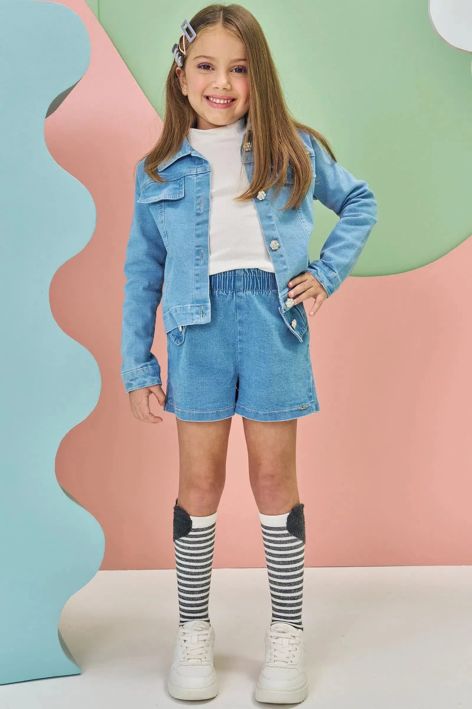 Shorts em Jeans com Elastano 80711 Kukiê Infantil Menina