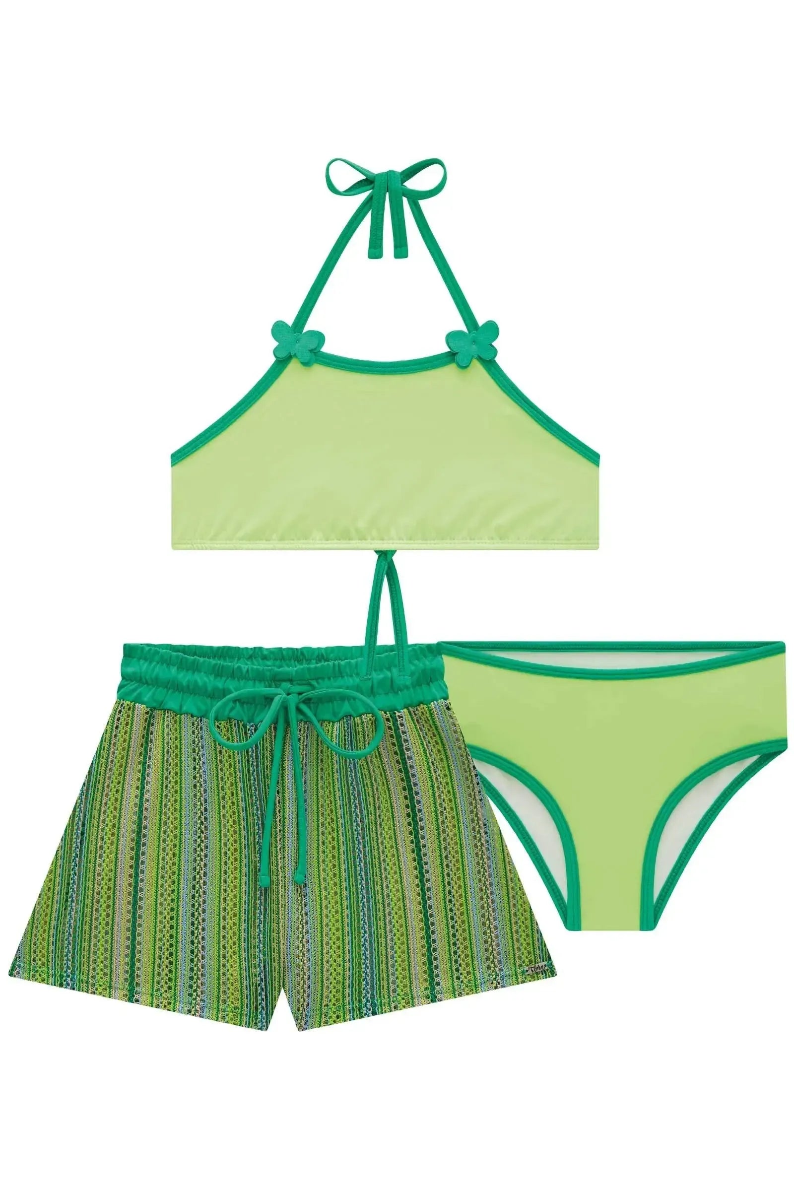 Trio de Biquíni em Malha UV Dry com Proteção UV 50+ com Shorts em Malha Crochê 85486 Infanti Infantil Menina