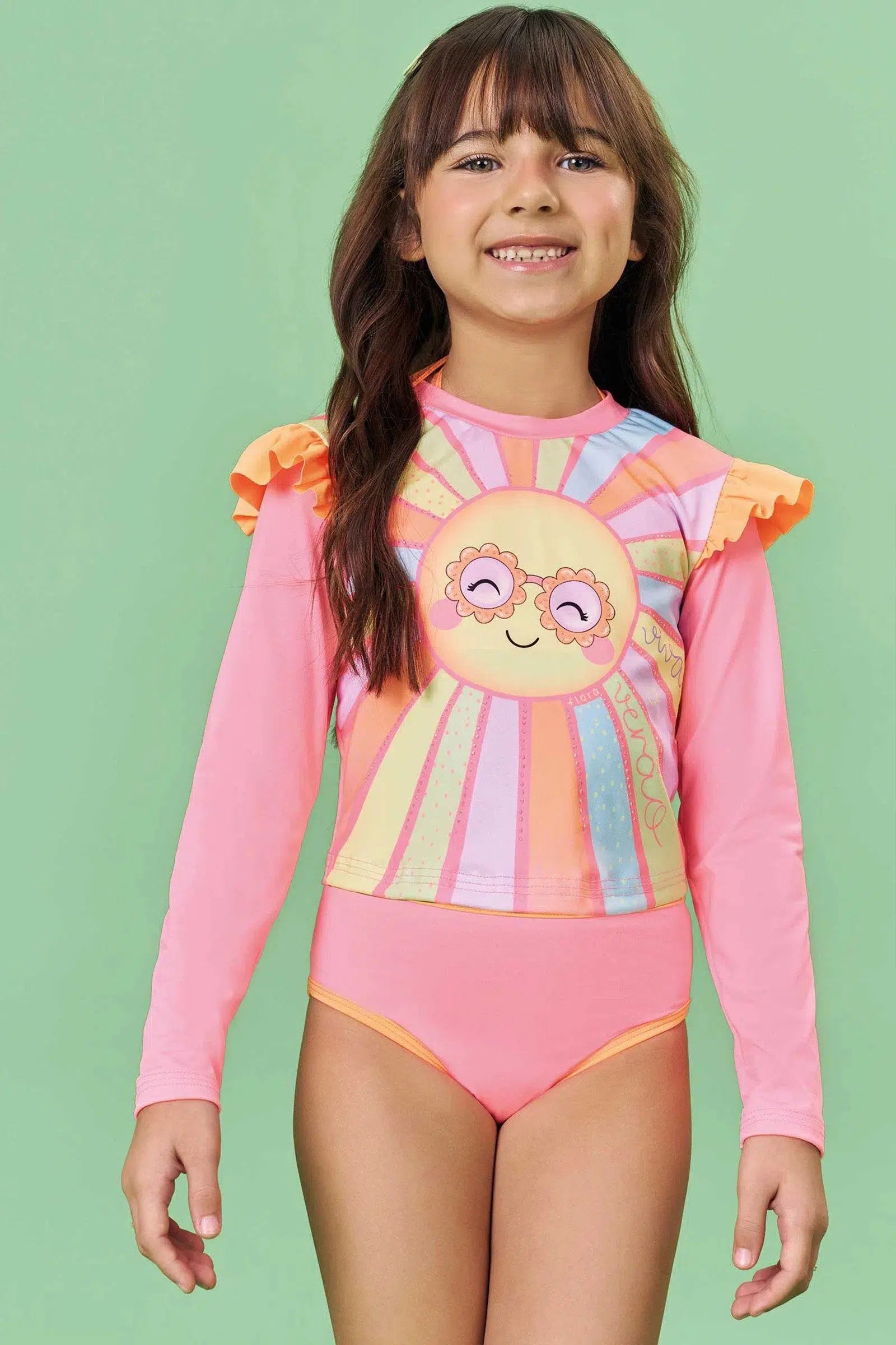 Trio Infantil de Blusa e Biquíni em Malha Uv Dry com Proteção Uv 50+ 81899 Infanti