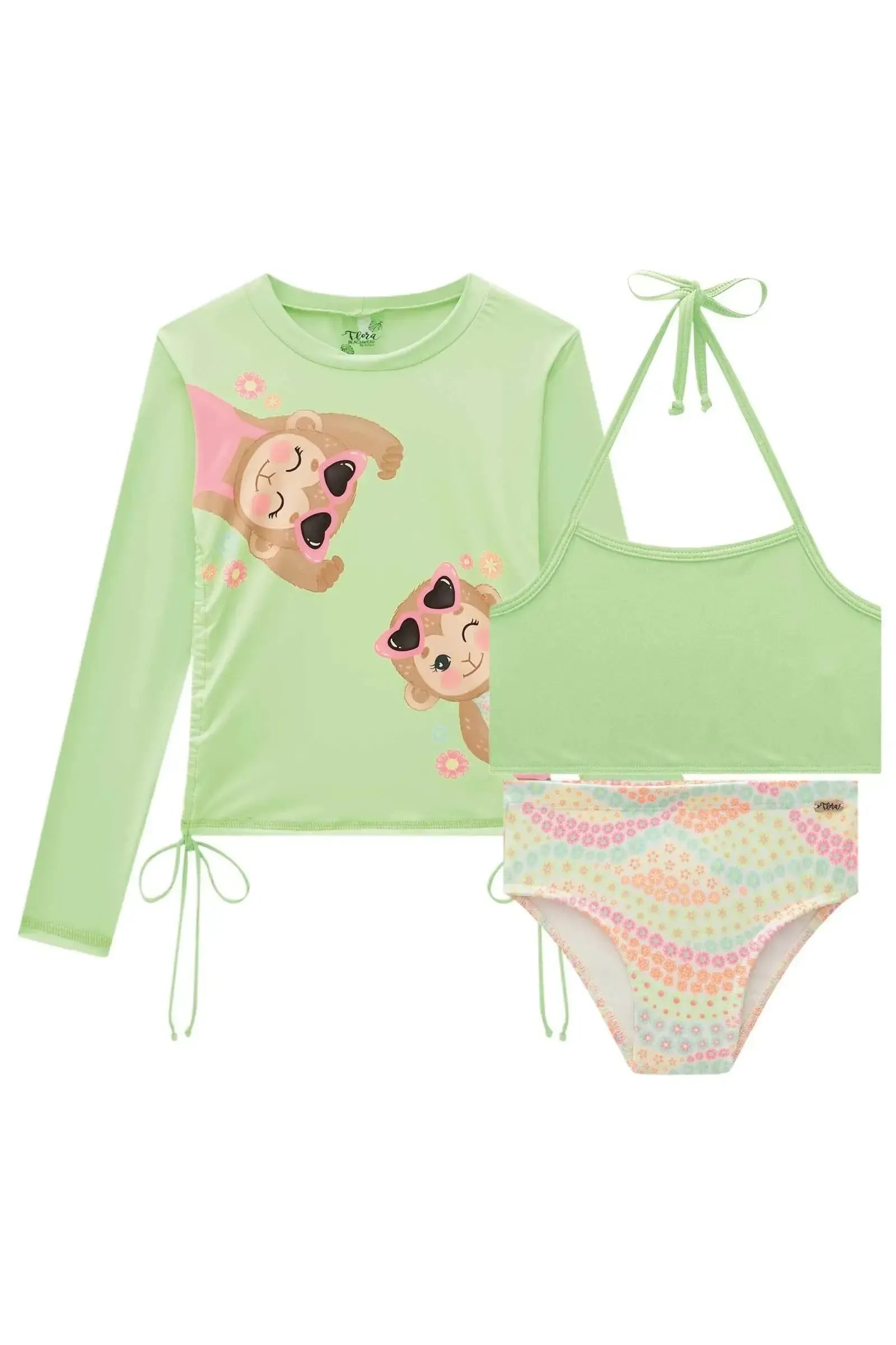 Trio de Blusa e Biquíni em Malha Uv Dry com Proteção Uv 50+ 84494 Infanti Infantil Menina