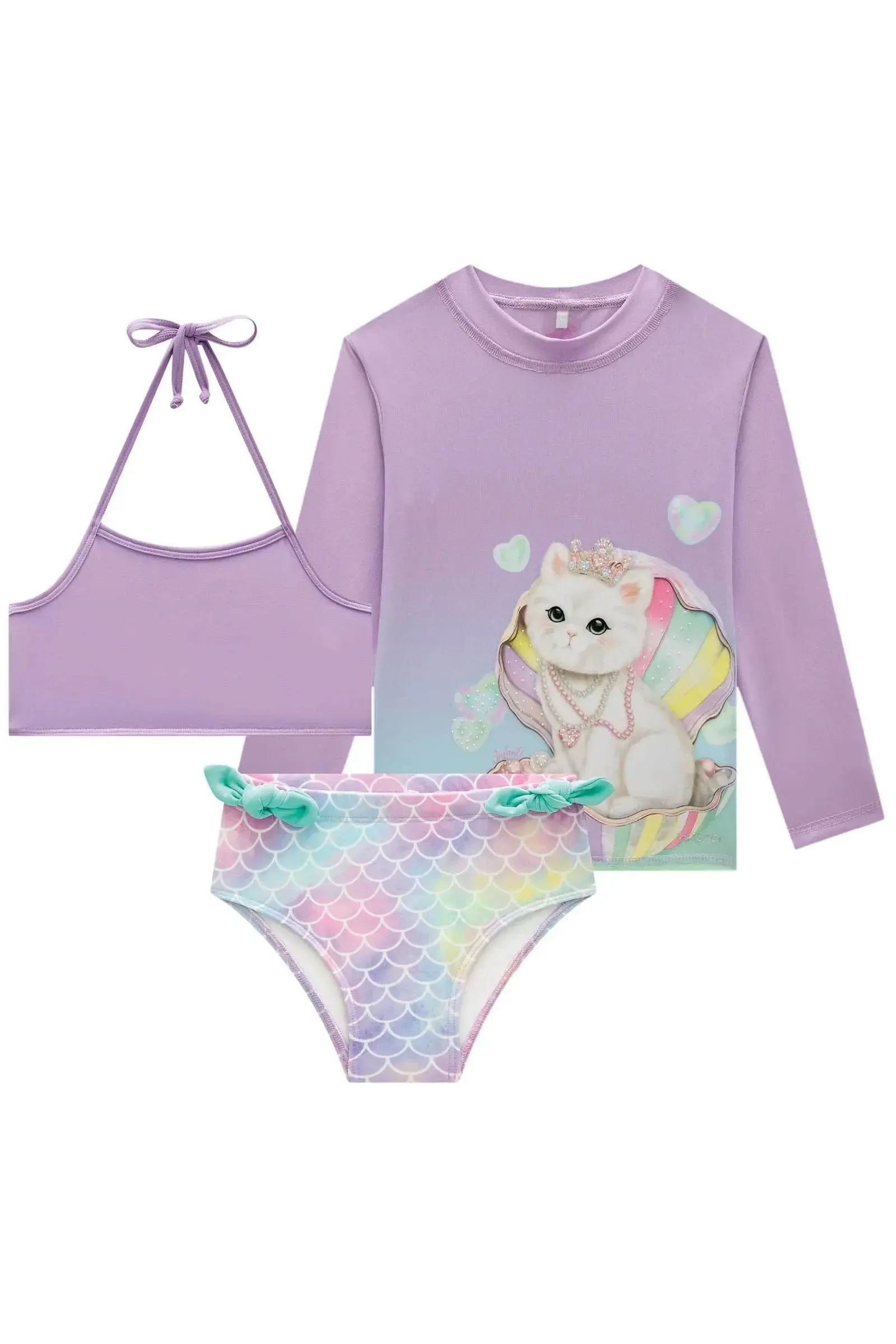 Trio de Blusa e Biquíni em Malha Uv Dry com Proteção Uv 50+ 84976 Infanti Infantil Menina
