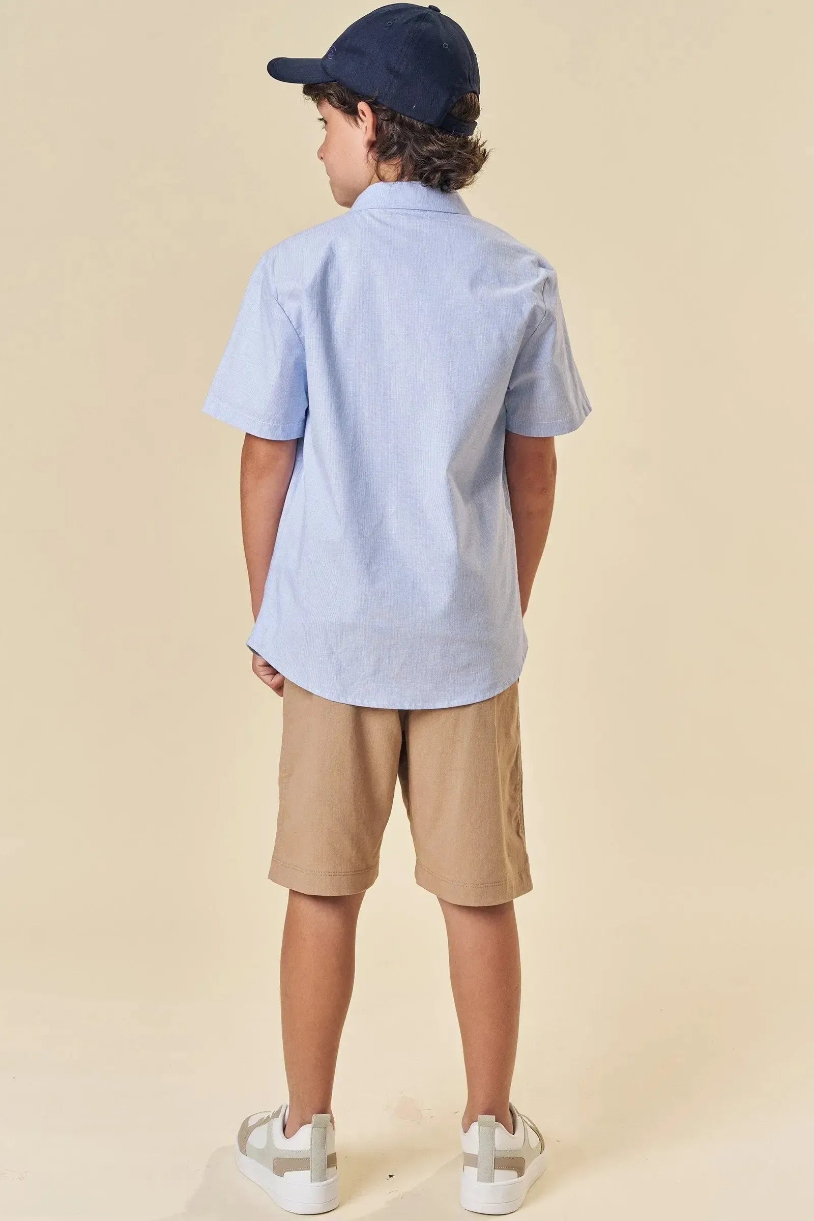 Trio de Camisa em Tricoline Camiseta em Meia Malha e Bermuda em Linho Santorine com Elastan 84077 Johnny Fox Teen Menino