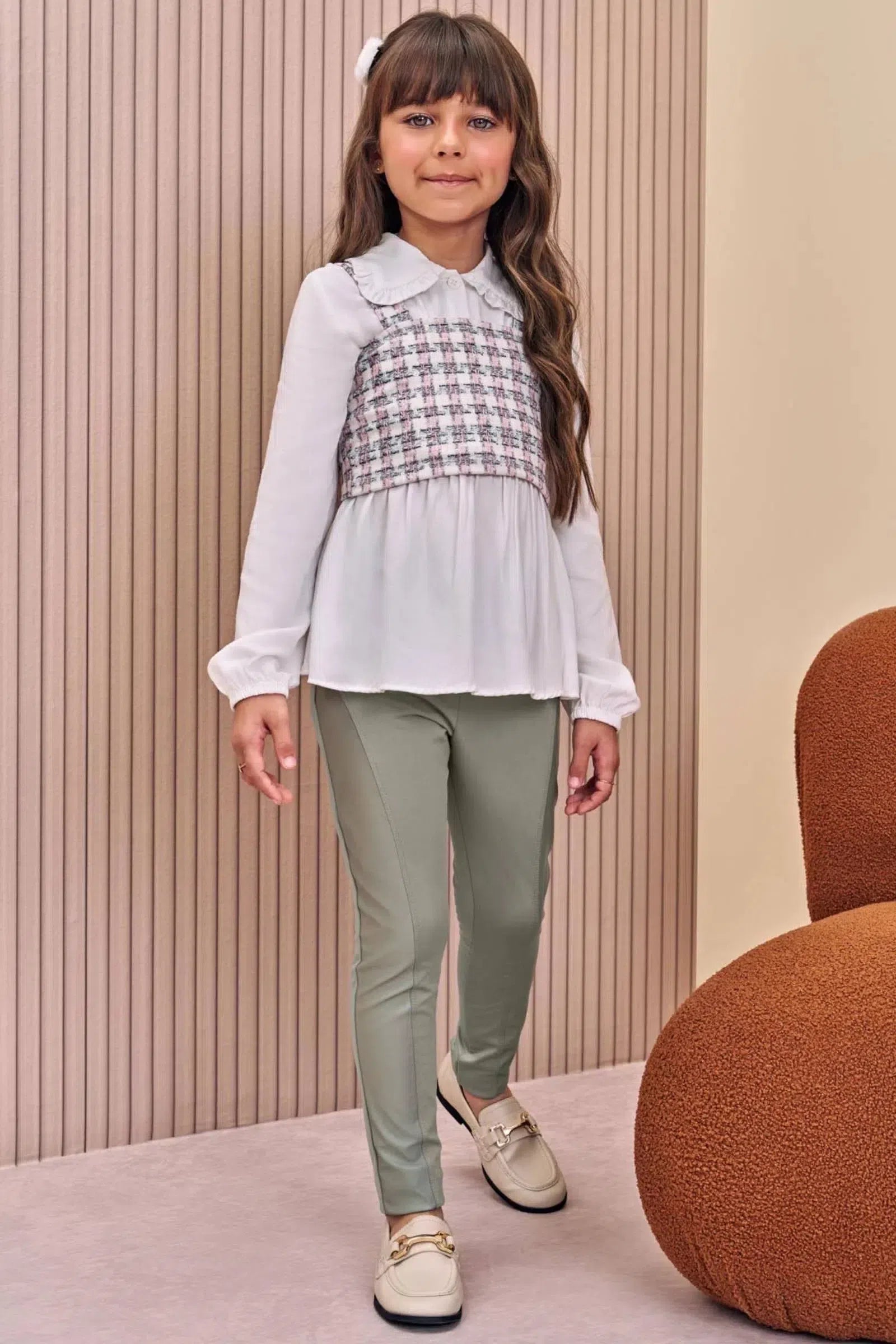 Trio de Camisa em Viscose Colete em Molecotton e Calça Legging em Termoskin em Couro 80935 Infanti Infantil Menina