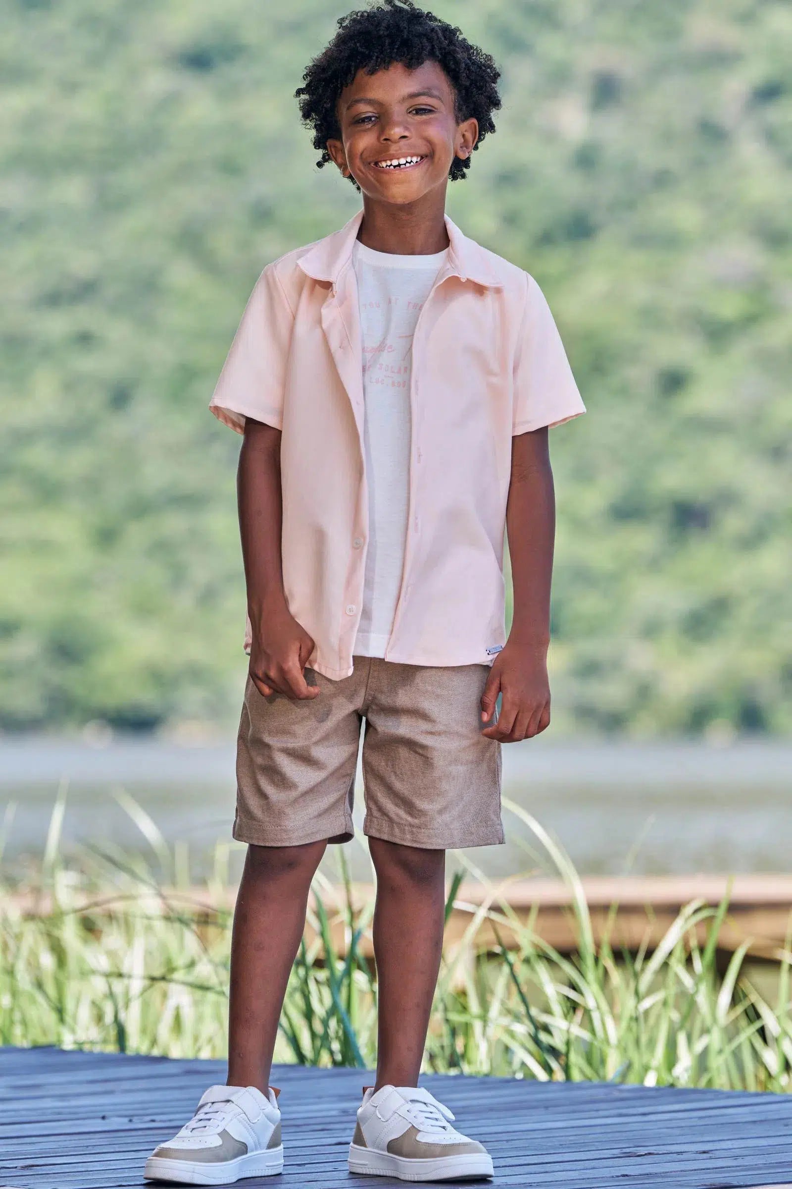 Trio de Camiseta em Meia Malha Camisa em Tecido e Bermuda em Sarja Melange com Elastano 77703 LucBoo