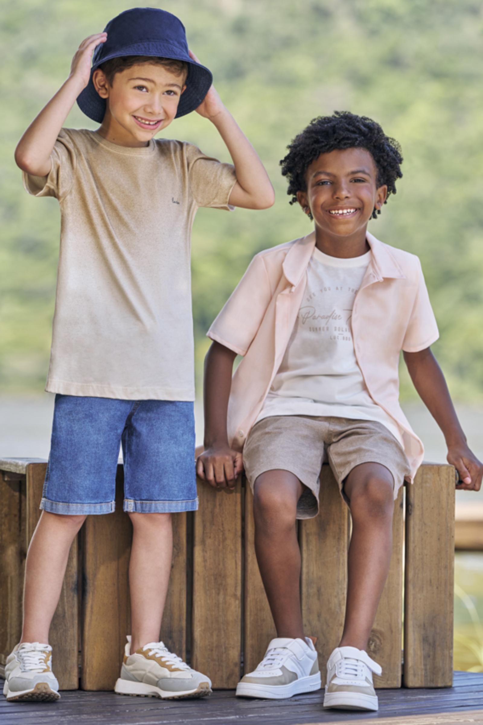 Trio de Camiseta em Meia Malha Camisa em Tecido e Bermuda em Sarja Melange com Elastano 77703 LucBoo