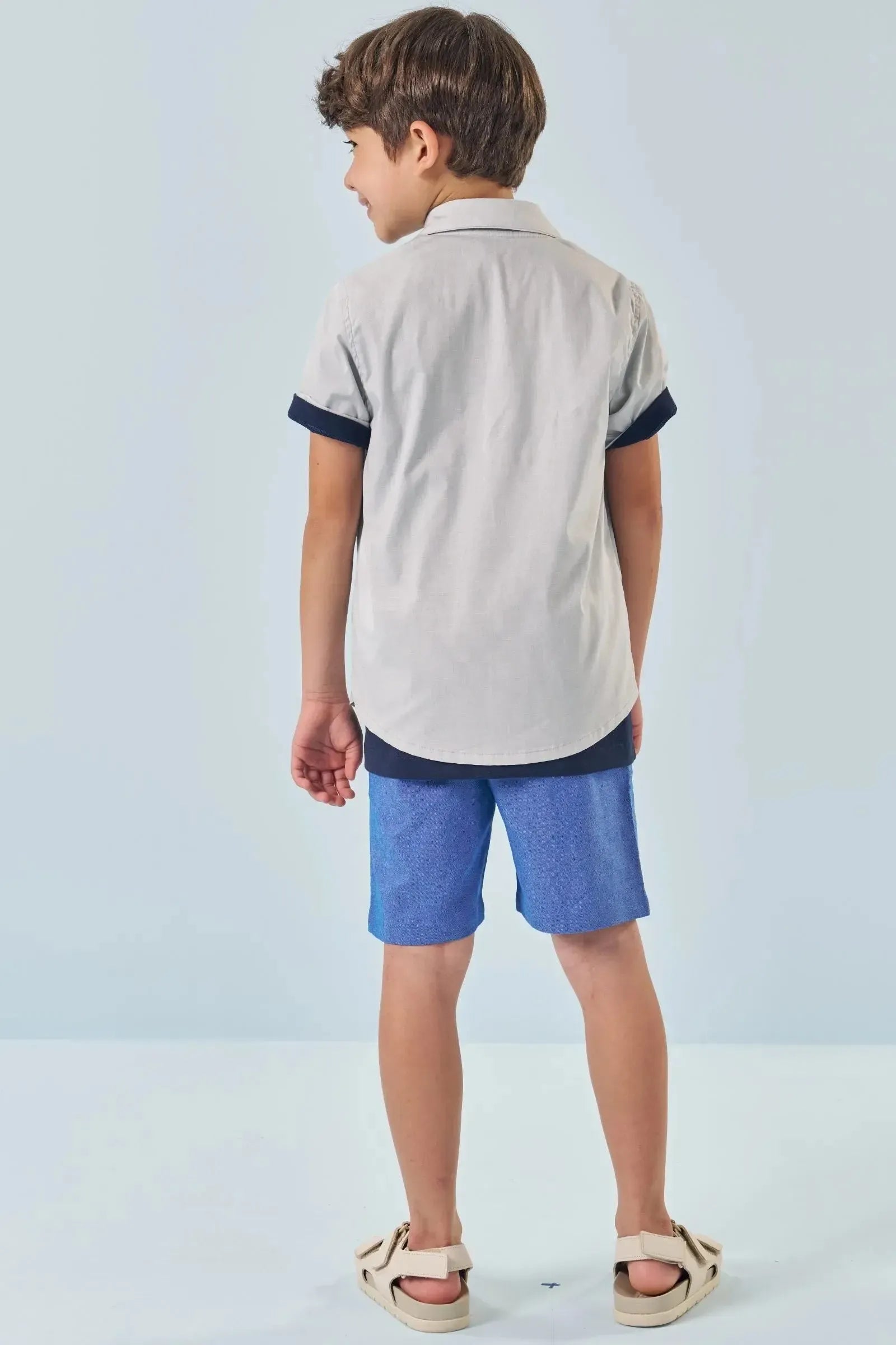 Trio de Camiseta em Meia Malha Camisa em Tricoline e Bermuda em Tecido Dubai com Elastano 85556 LucBoo Infantil Menino