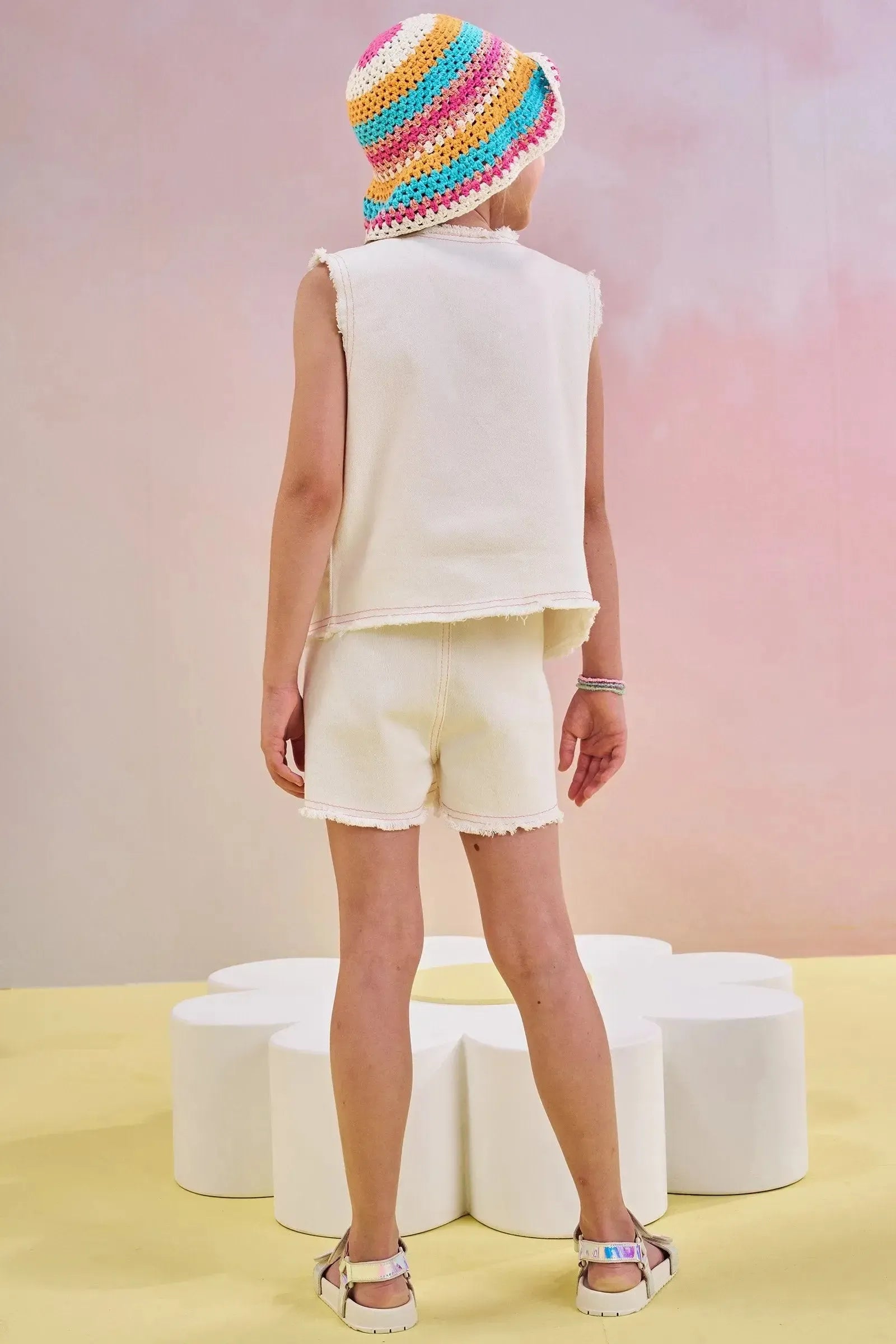 Trio de Regata Cropped em Cotton Colete e Shorts em Sarja com Elastano 83120 Infanti Infantil Menina