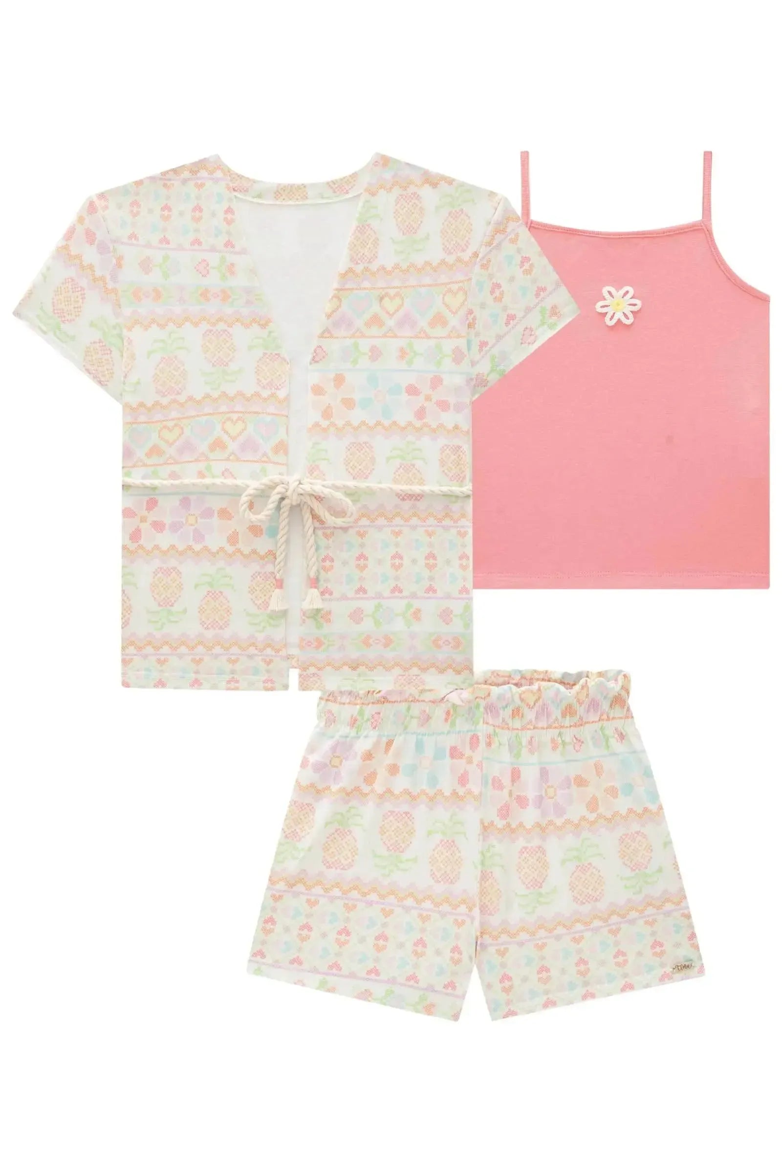 Trio de Sobreposição e Shorts em Malha Fresh com Blusa em Ribana Canelada 85148 Infanti Infantil Menina