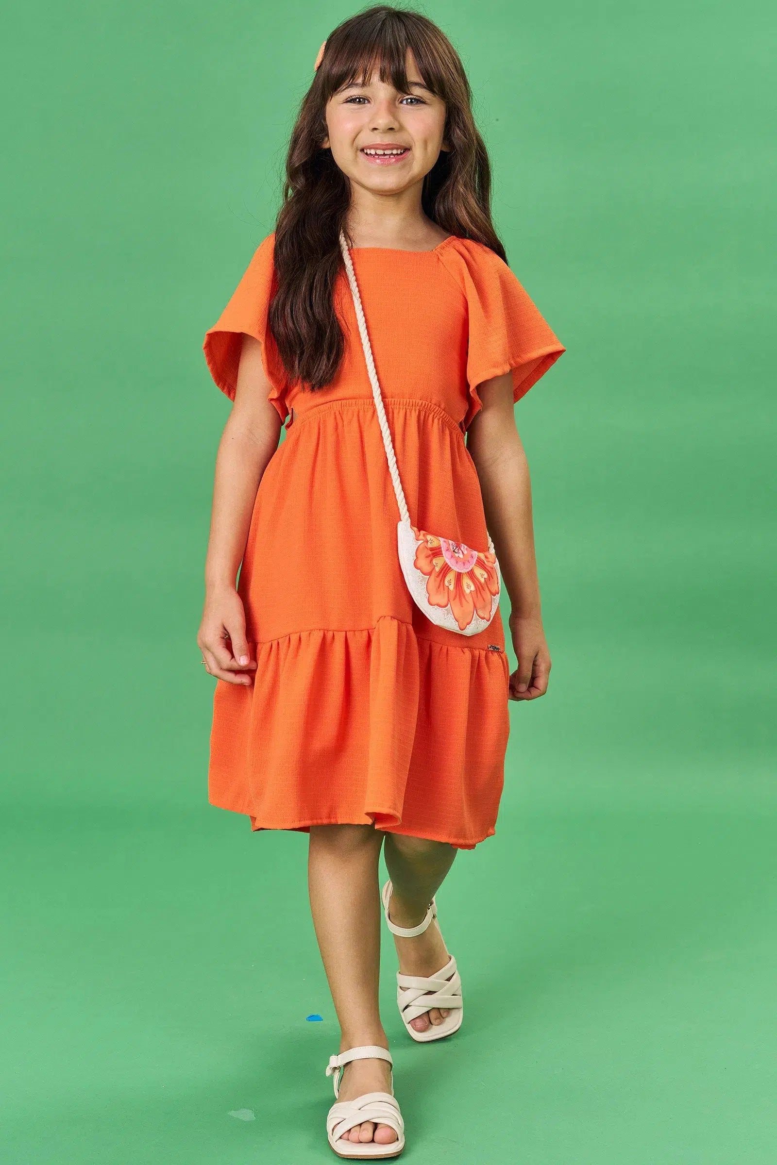 Vestido Infantil em Air Flow Crepe Duna. Acompanha Bolsa 81520 Infanti